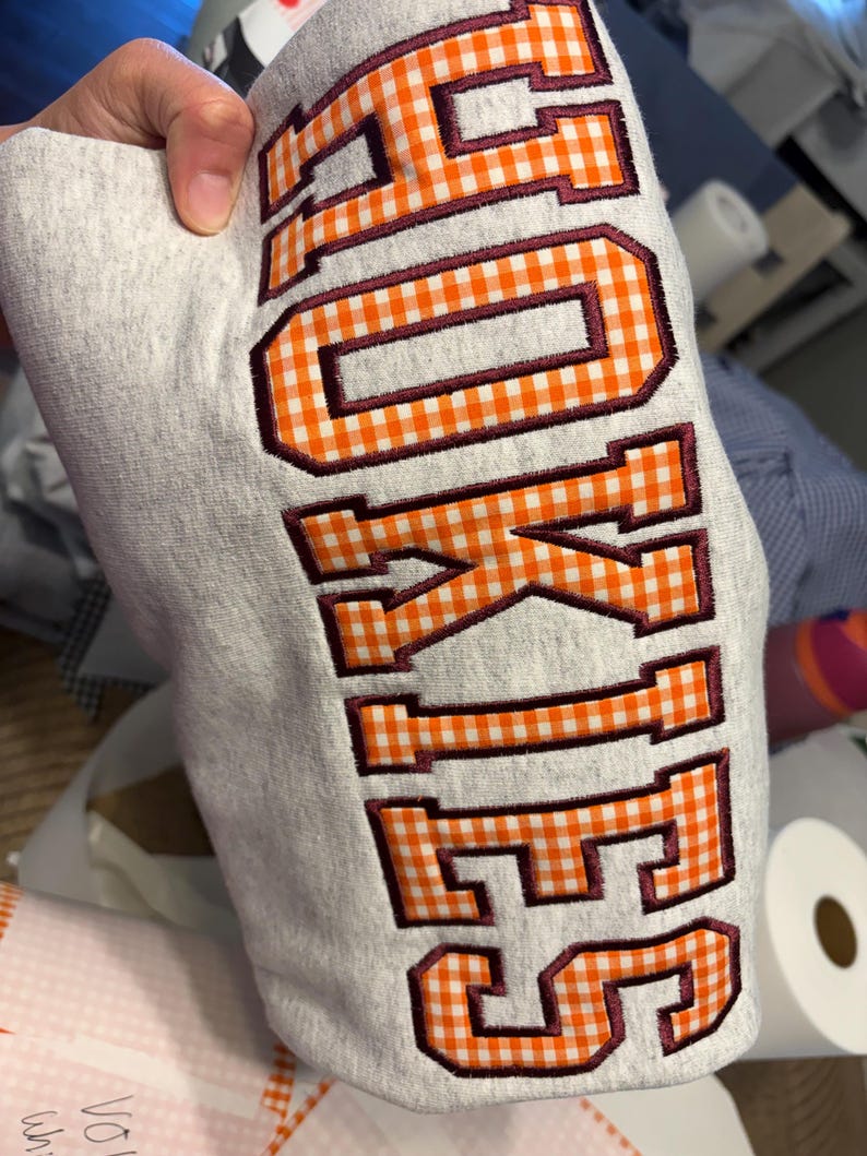 Custom Gingham Applique Sweatshirt Personalized Patchwork Game Day Crewneck for Women and Sports Fans