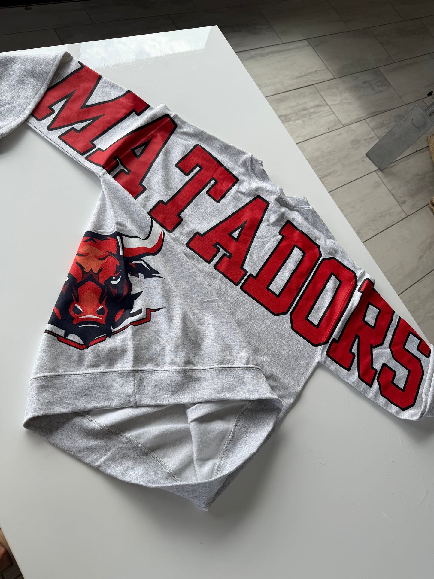 Custom Back Print Varsity Crewneck Sweatshirt, Personalized Team Name Mascot Game Day Spirit Pullover