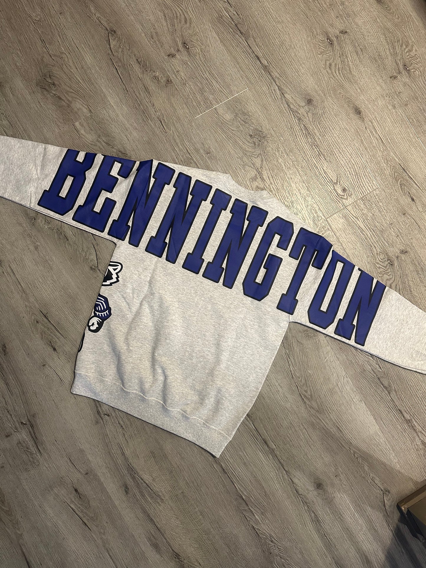 Custom Back Print Varsity Crewneck Sweatshirt, Personalized Team Name Mascot Game Day Spirit Pullover
