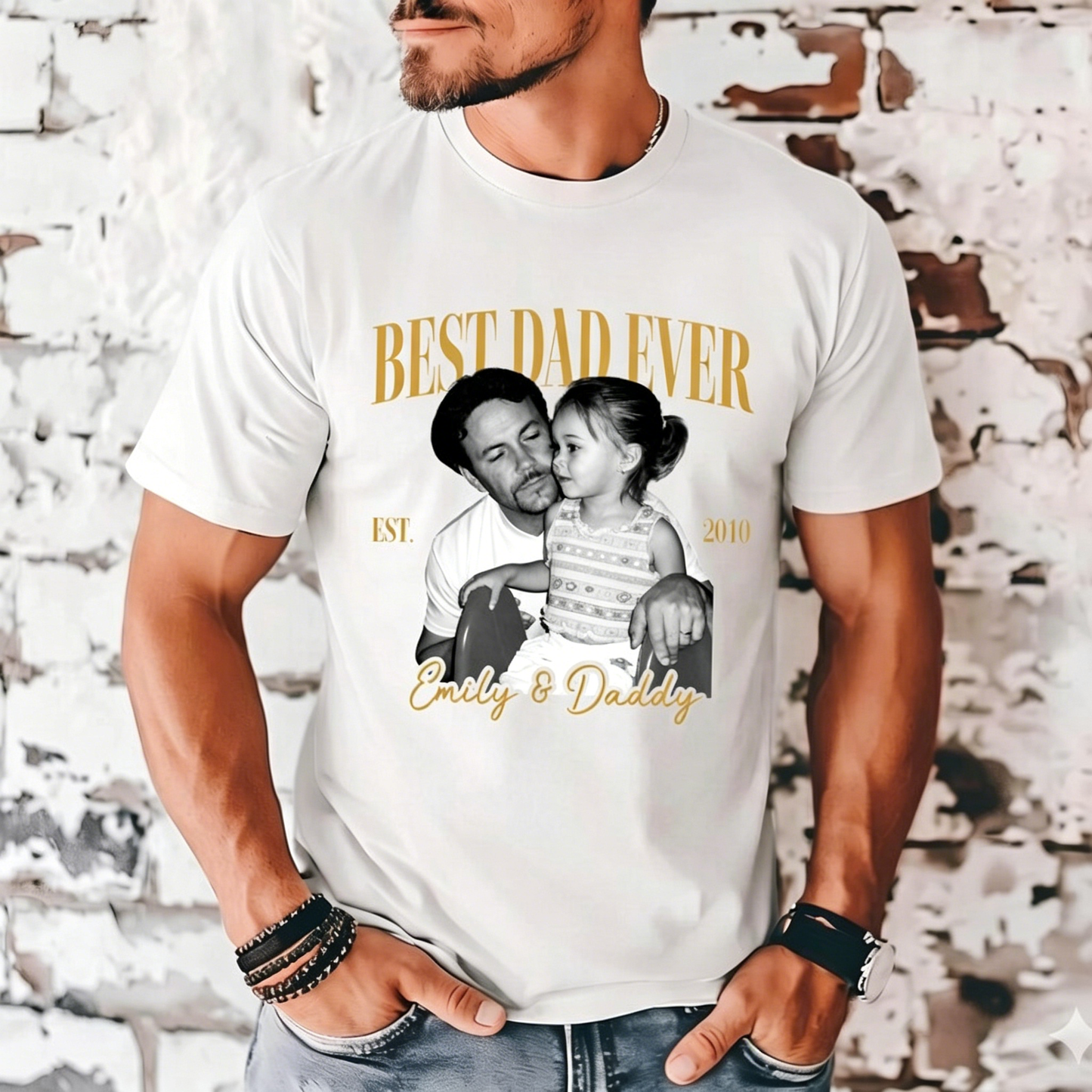 Custom Vintage Photo Dad T-Shirt - "Best Dad Ever" Retro Personalized Tee