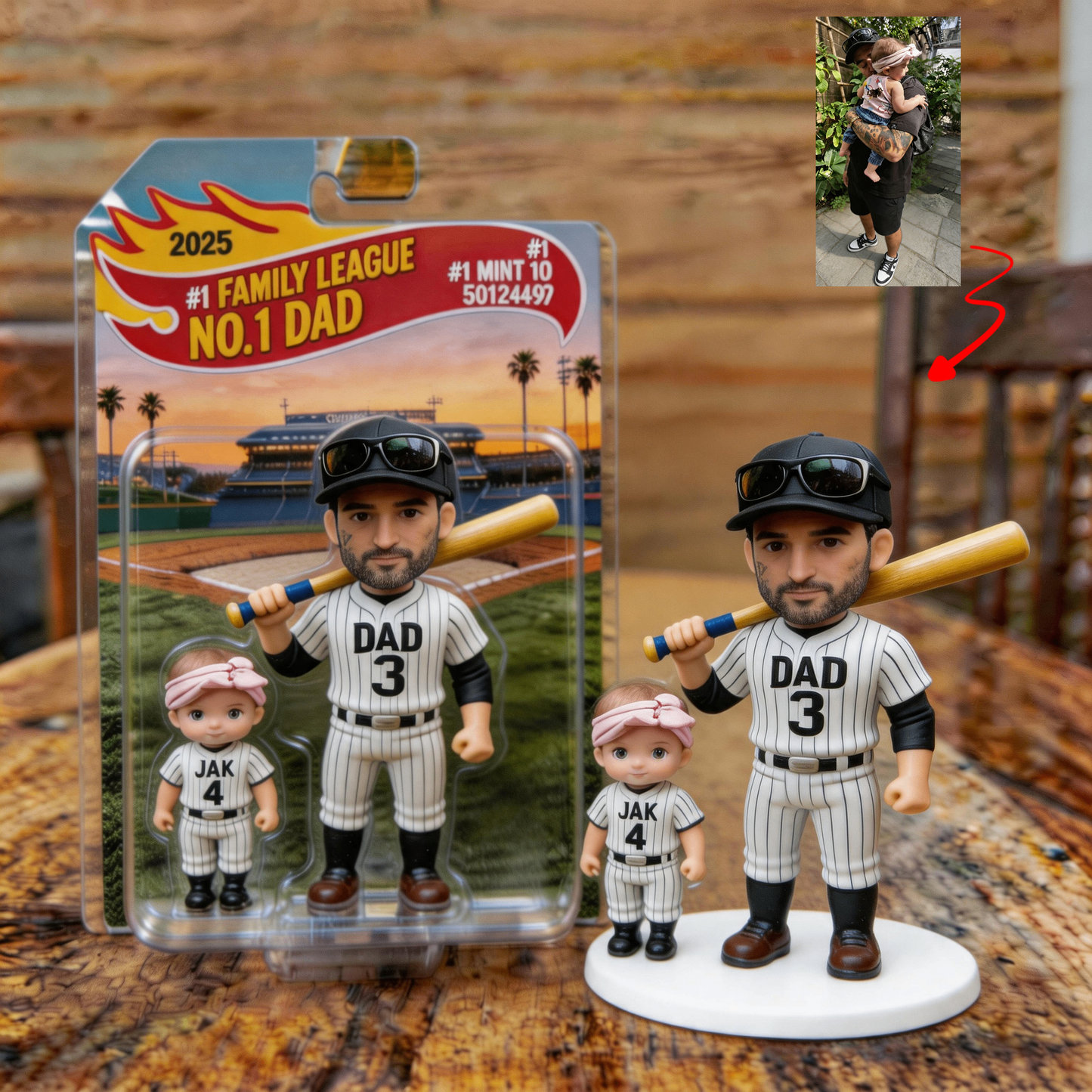 Custom Photo 3D Color Printing Figurine Best Baseball Dad Ever Keepsake