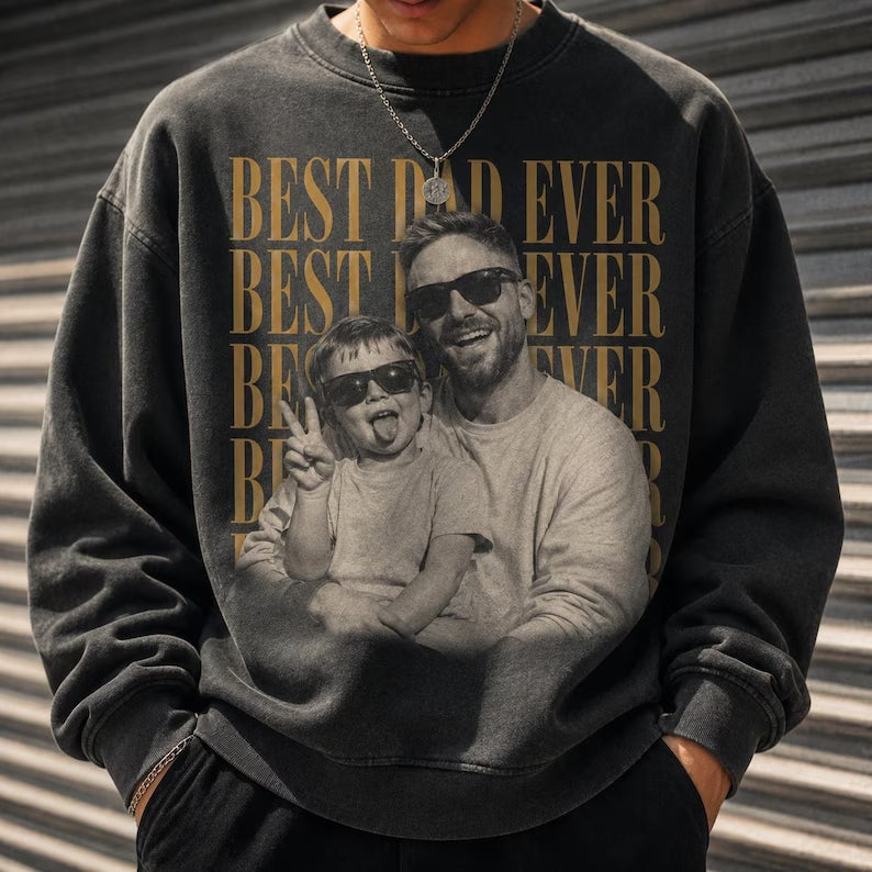 Custom 90s Vintage Photo Dad Shirt - "Best Dad Ever" Retro Personalized Tee