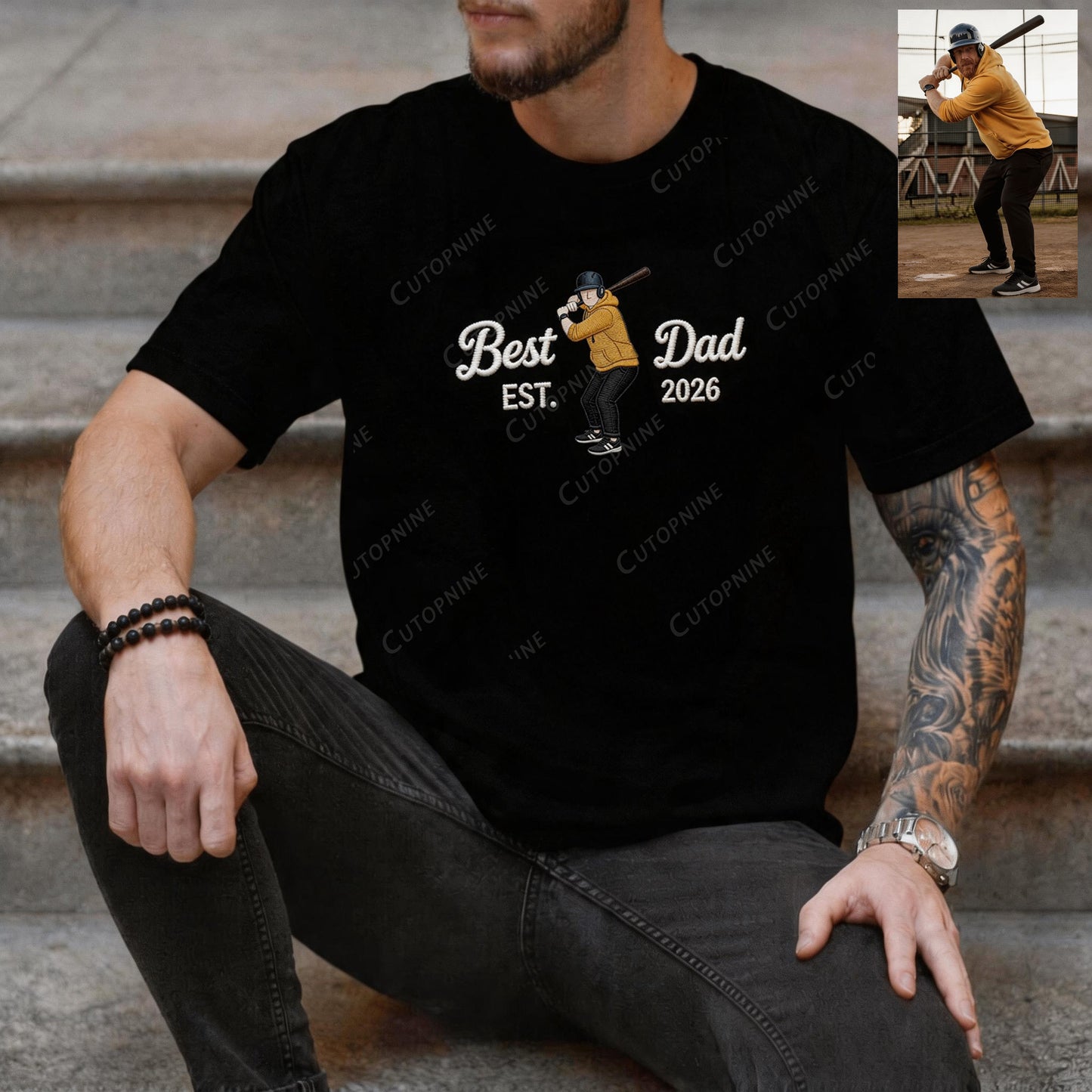 "Best Dad EST" Golf Dad Embroidered Shirt, Personalized Year Golf T-Shirt