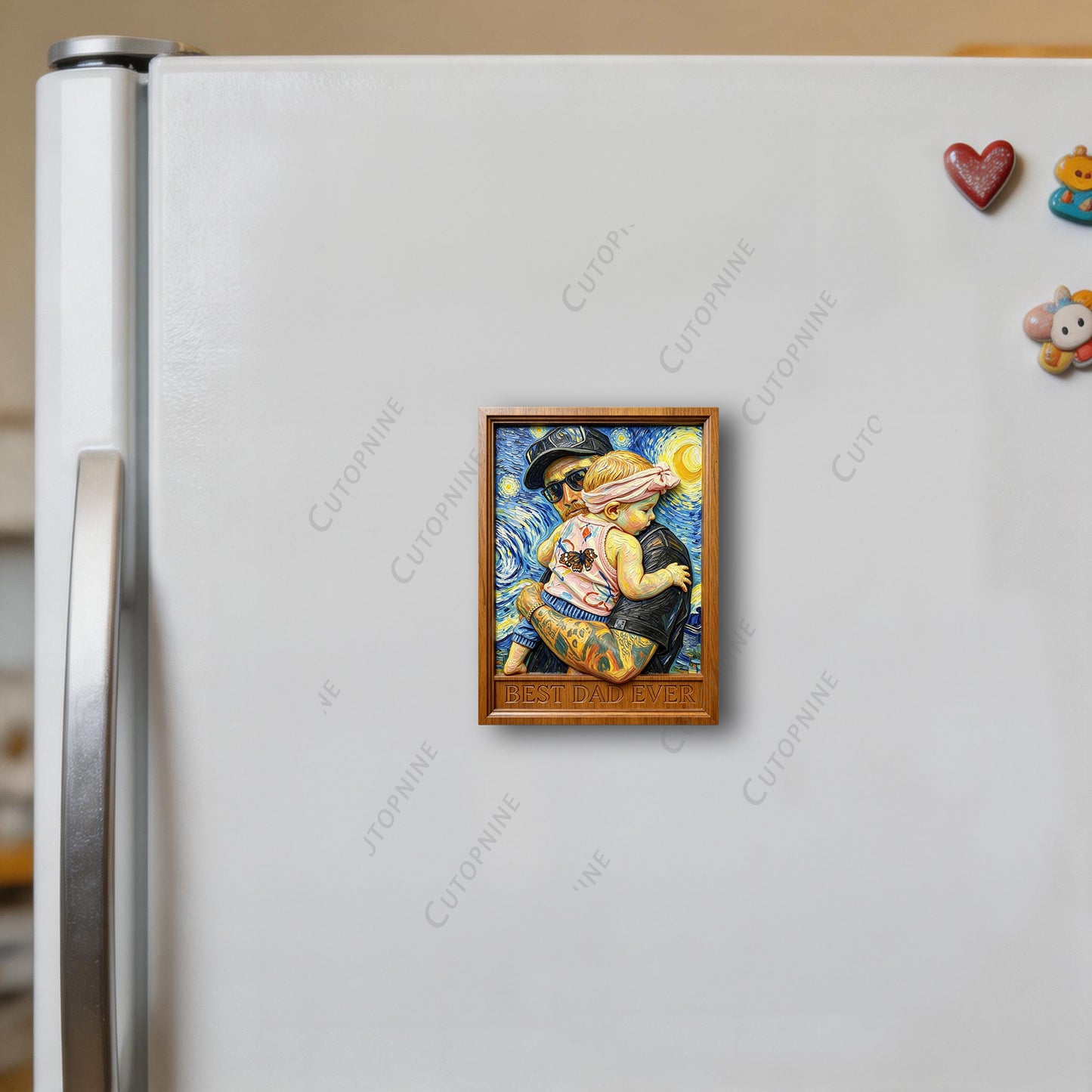Personalized 3D Wooden Frame Family Magnet, Van Gogh Starry Night Fridge Decor