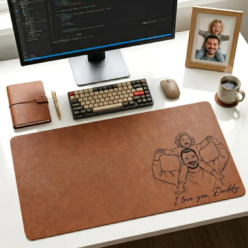 Custom Slogan Photo Sketch Desk Mat, Father’s Day Gift for Dad/Grandpa