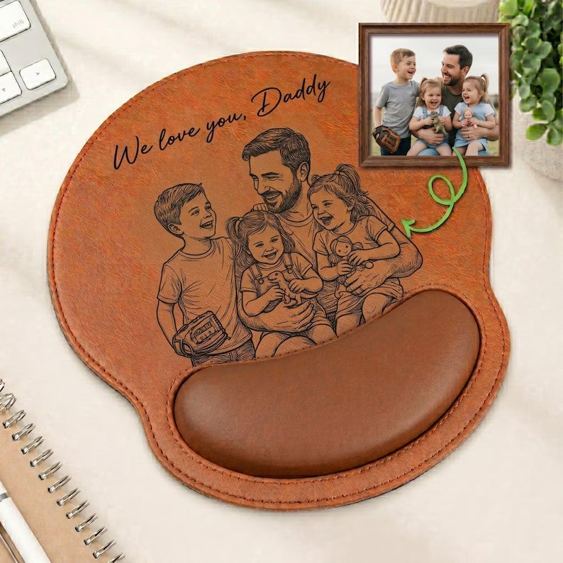 Personalized Sketch Photo Engraved Mousepad, Unique Keepsake Gift for Dad