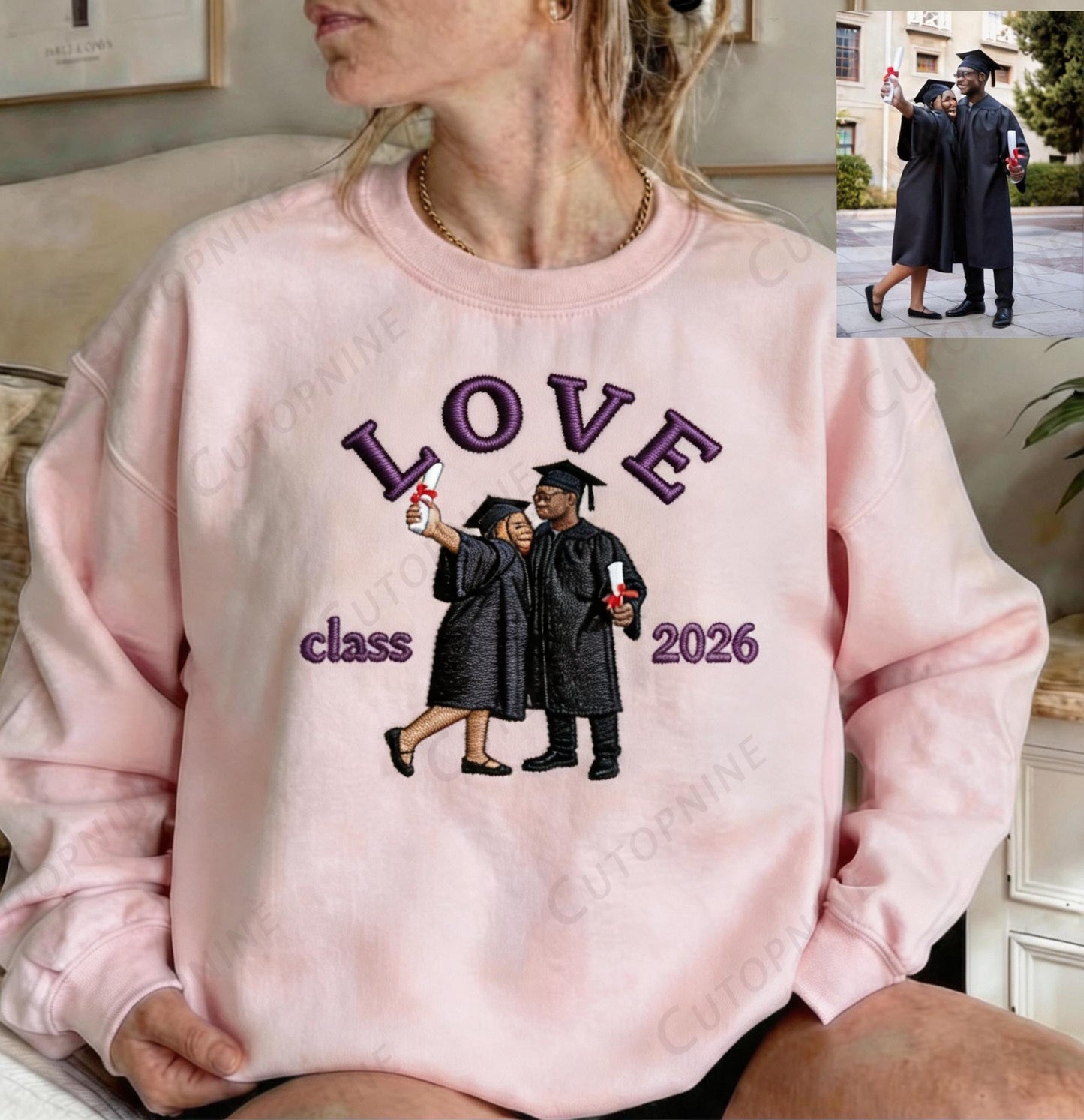 Personalized Couple Graduation Embroidered Sweatshirt
