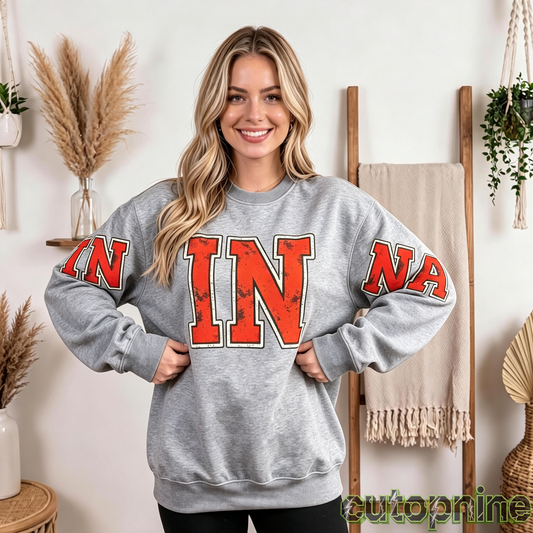 Custom Indiana Vintage Letter Print Sweatshirt