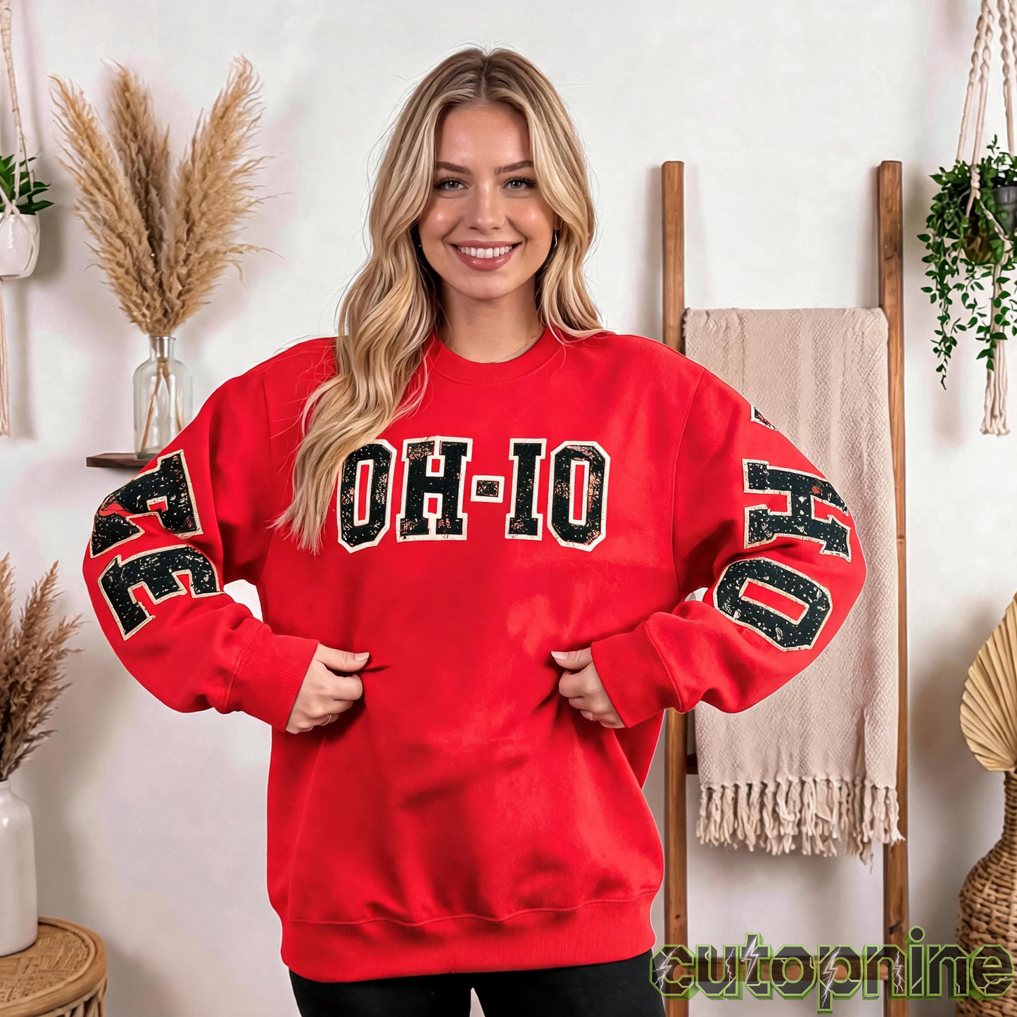 Custom Ohio Vintage Letter Print Sweatshirt