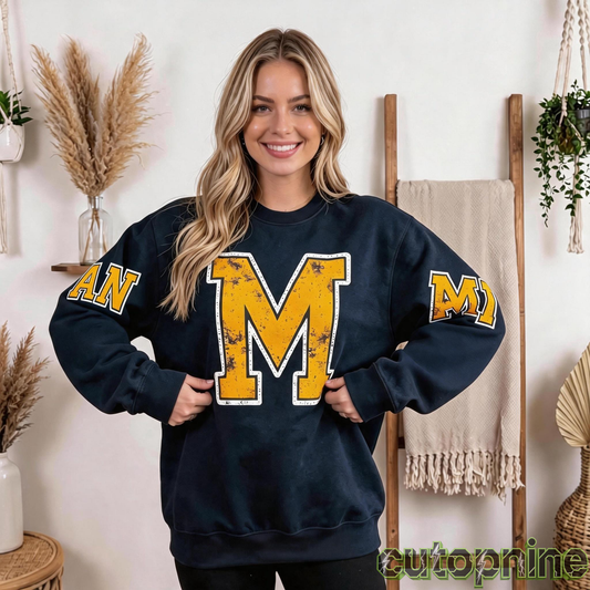 Custom Michigan Vintage Letter Print Sweatshirt