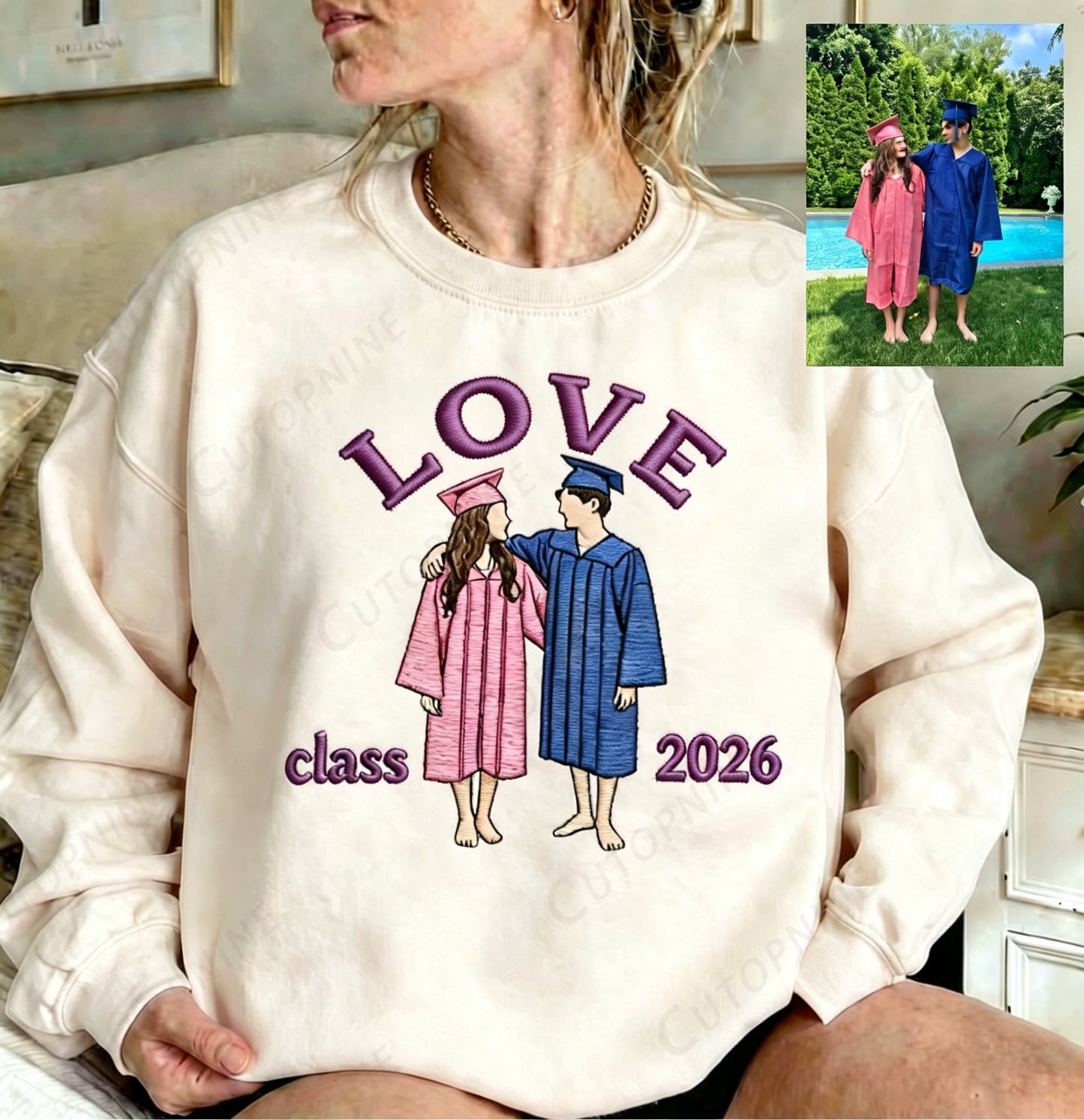 Personalized Couple Graduation Embroidered Sweatshirt