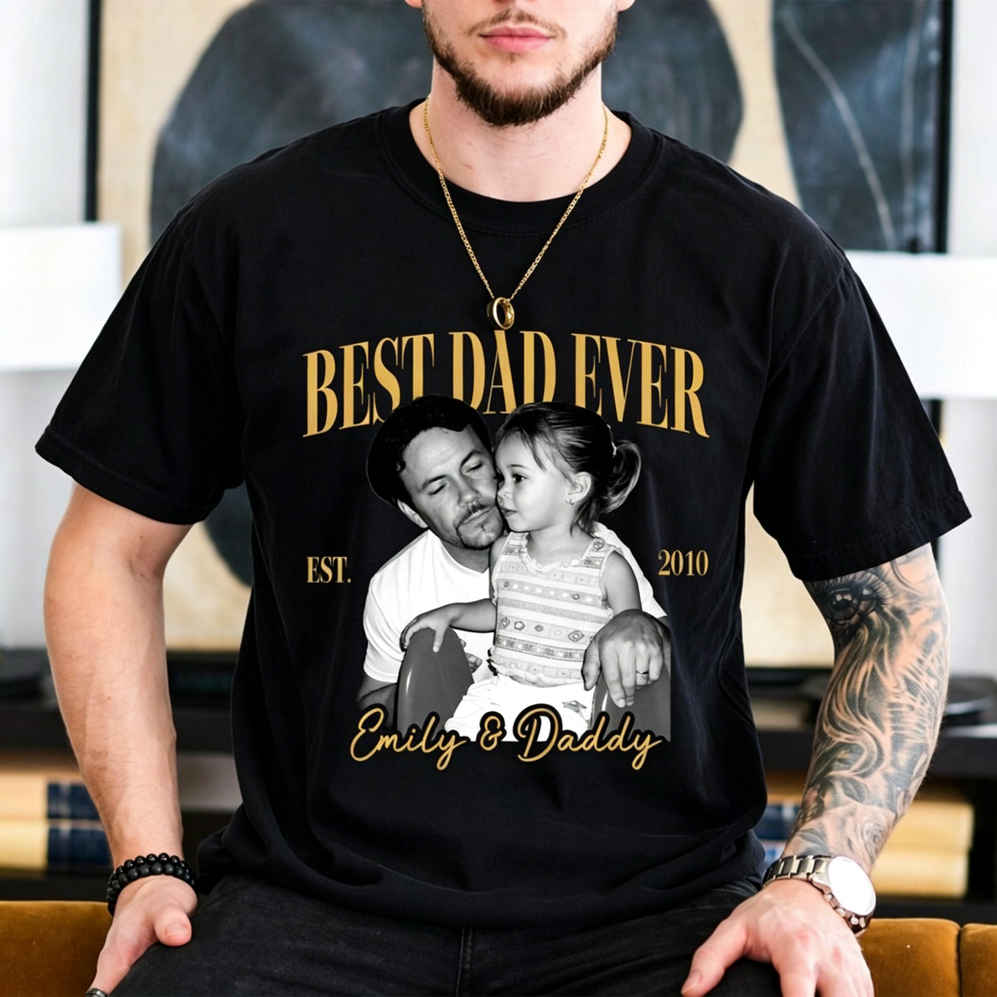 Custom Vintage Photo Dad T-Shirt - "Best Dad Ever" Retro Personalized Tee