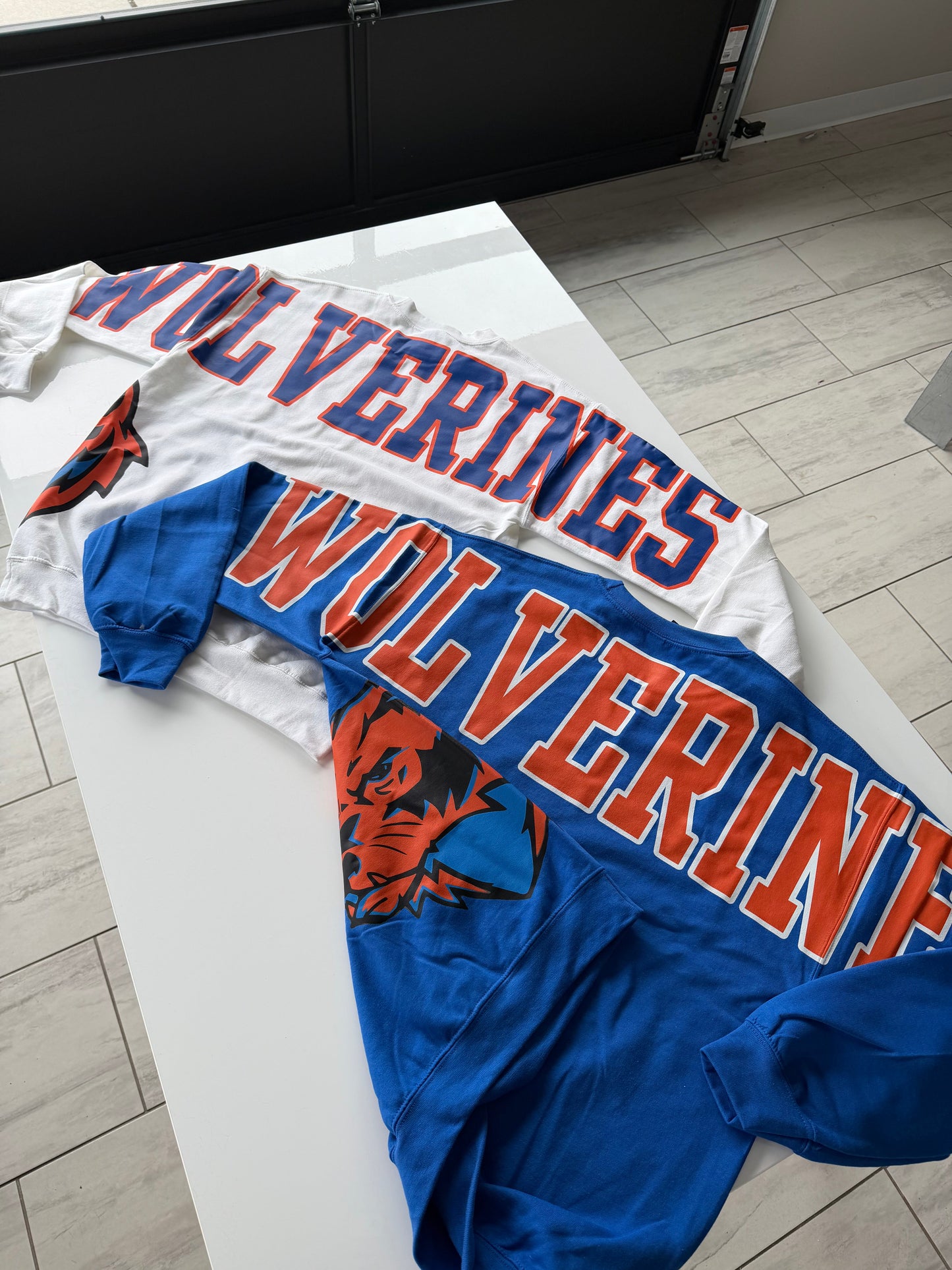 Custom Back Print Varsity Crewneck Sweatshirt, Personalized Team Name Mascot Game Day Spirit Pullover