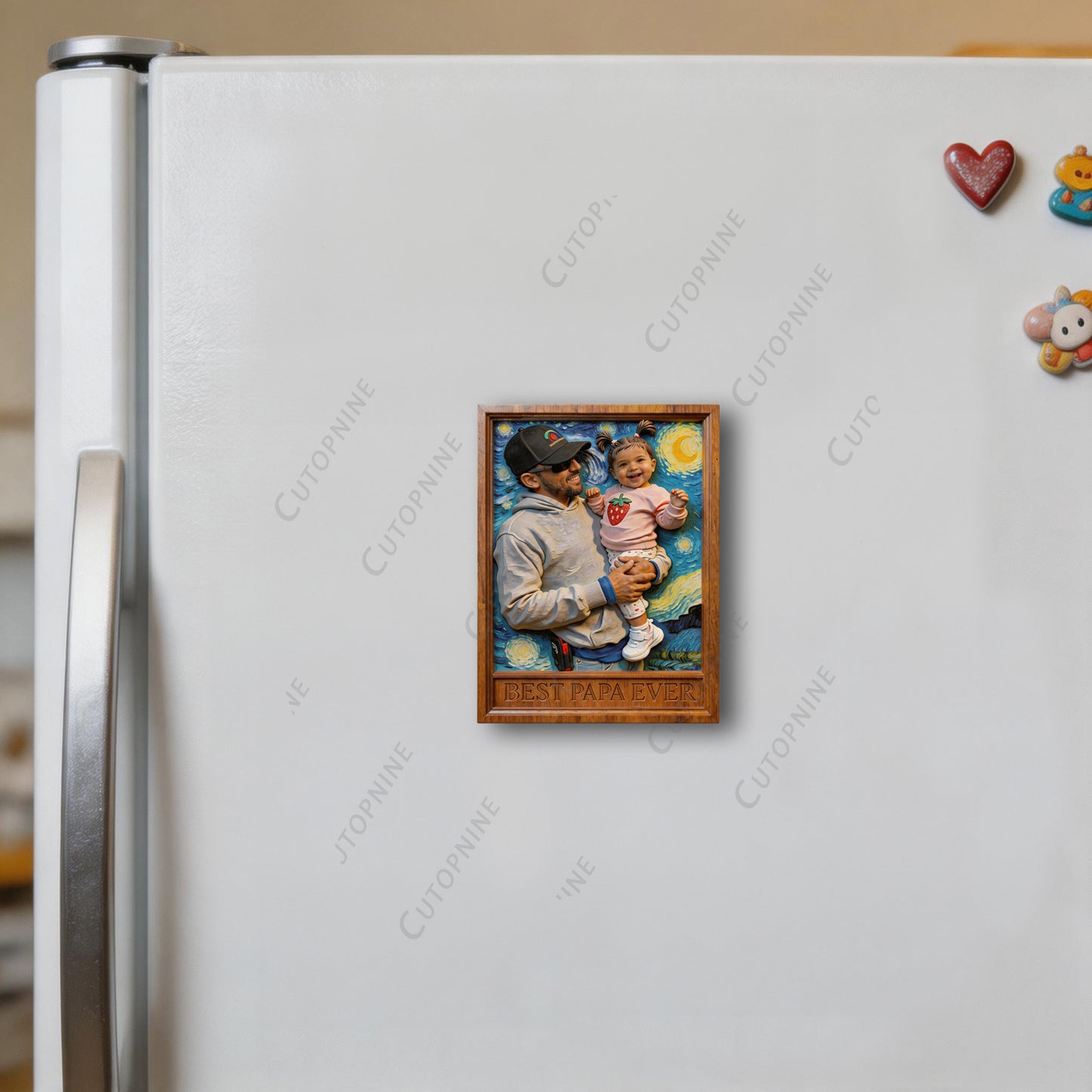 Personalized 3D Wooden Frame Family Magnet, Van Gogh Starry Night Fridge Decor