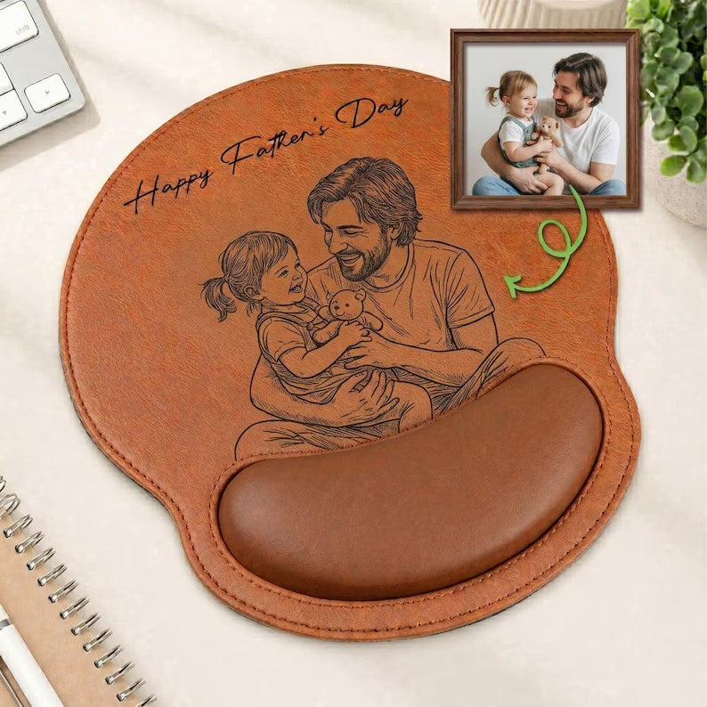 Personalized Sketch Photo Engraved Mousepad, Unique Keepsake Gift for Dad