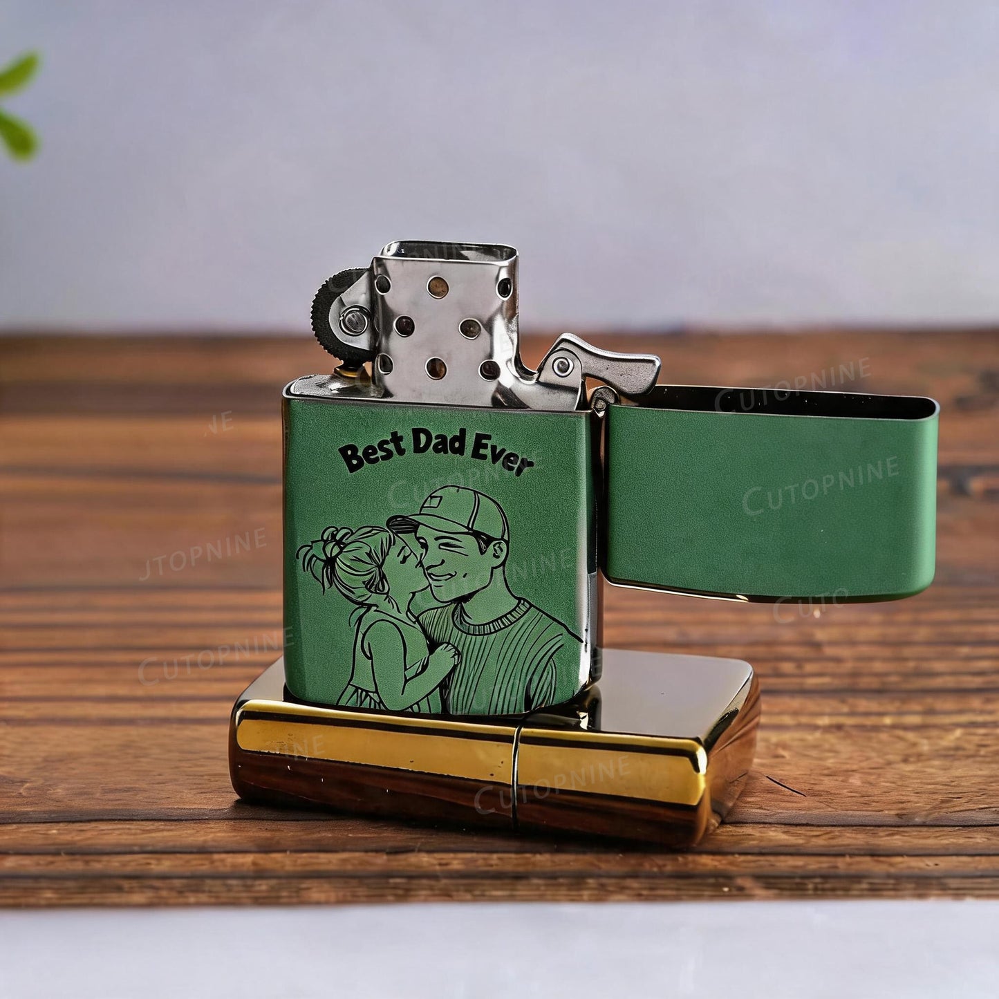 Custom Photo Engraved Flip Top Metal Lighter, Personalized Portrait Text Dad Gift Lighter (No Fuel Included)