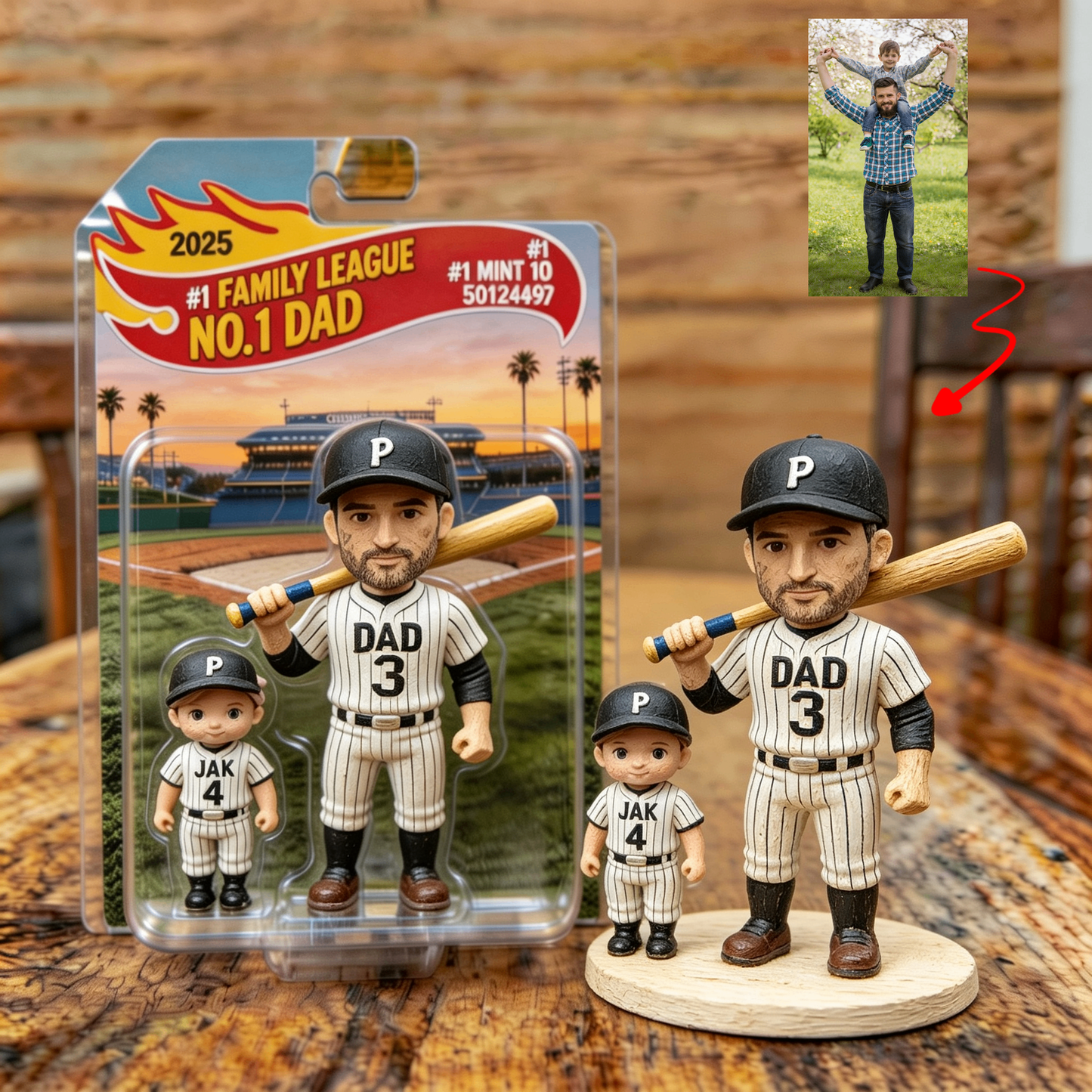 Custom Photo 3D Color Printing Figurine Best Baseball Dad Ever Keepsake