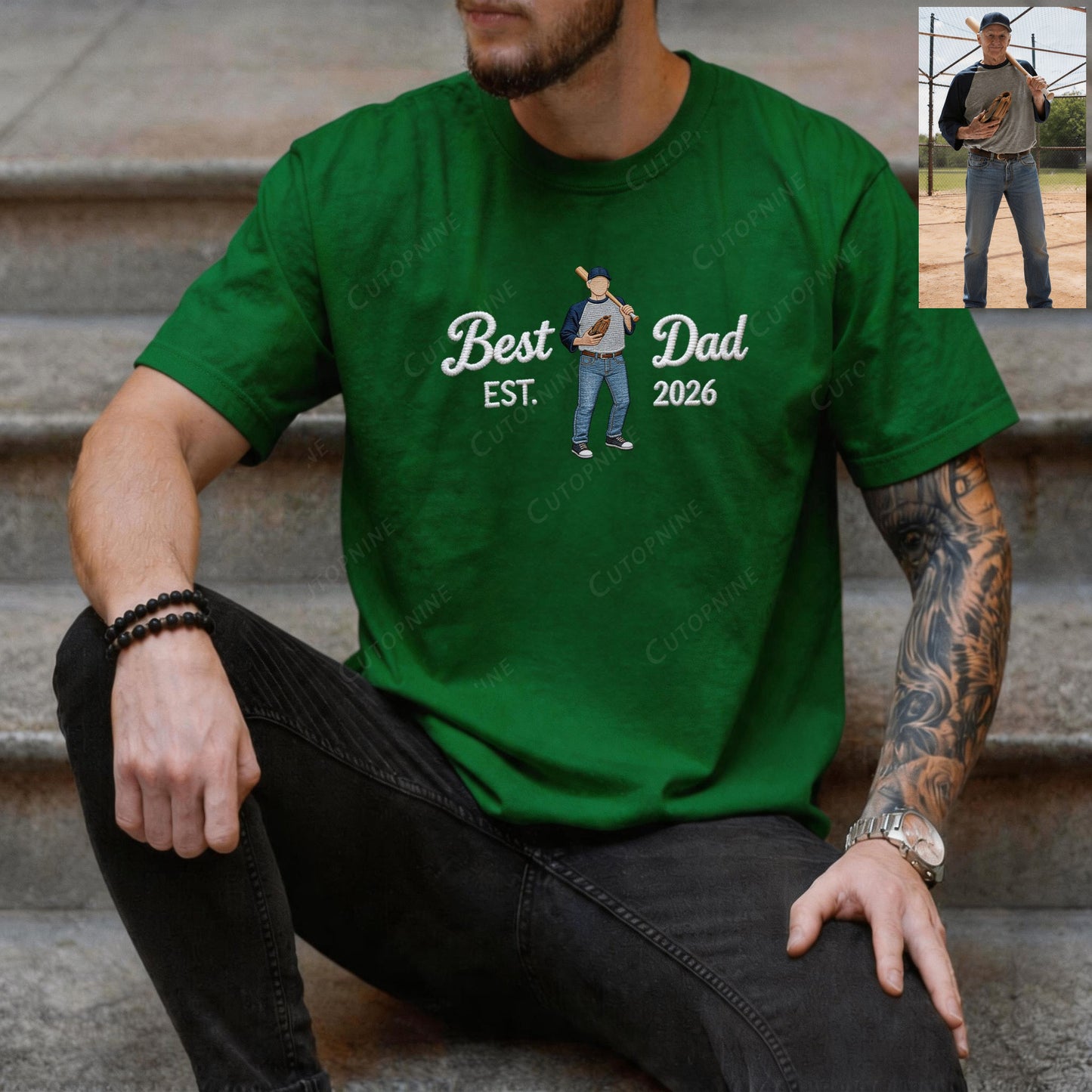 "Best Dad EST" Golf Dad Embroidered Shirt, Personalized Year Golf T-Shirt