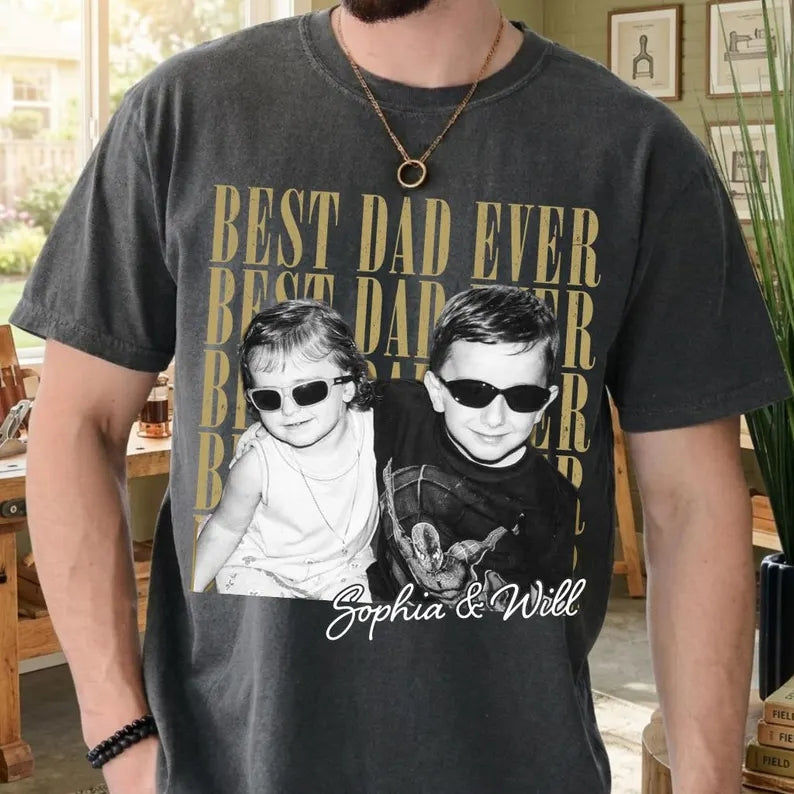 Custom 90s Vintage Photo Dad Shirt - "Best Dad Ever" Retro Personalized Tee