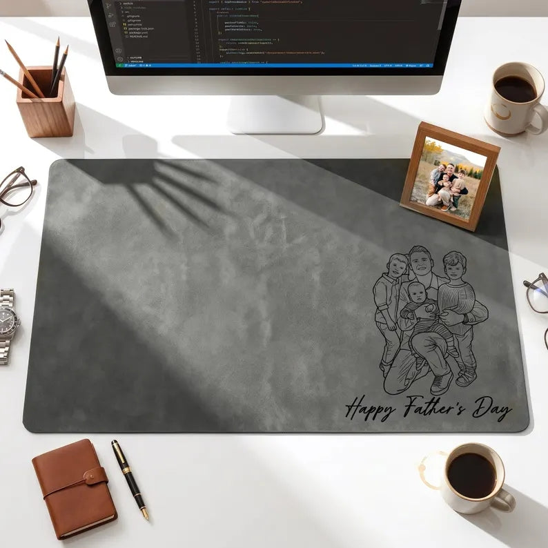 Custom Slogan Photo Sketch Desk Mat, Father’s Day Gift for Dad/Grandpa
