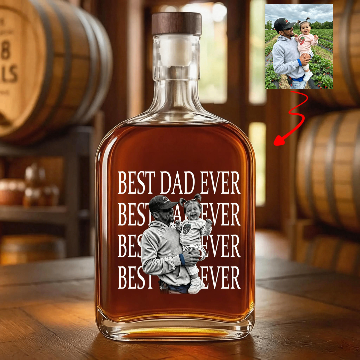 The "Best Dad Ever" Custom Portrait Whiskey Bottle