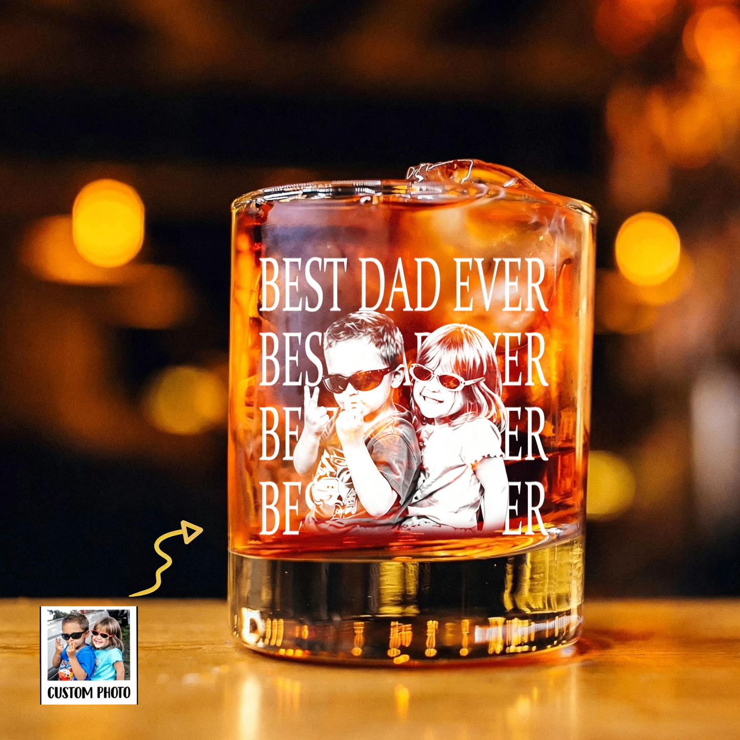 The "Best Dad Ever" Custom Portrait Whiskey Glass