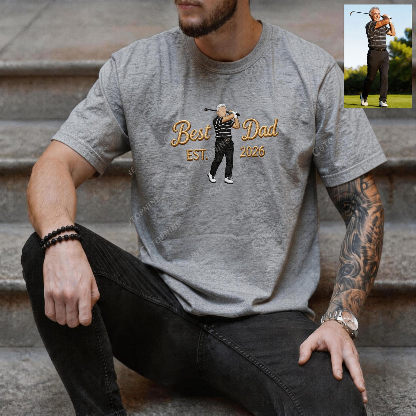 "Best Dad EST" Golf Dad Embroidered Shirt, Personalized Year Golf T-Shirt