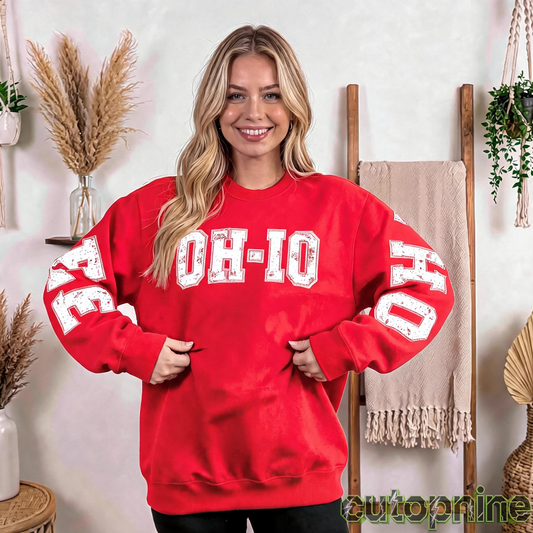 Custom Ohio Vintage Letter Print Sweatshirt