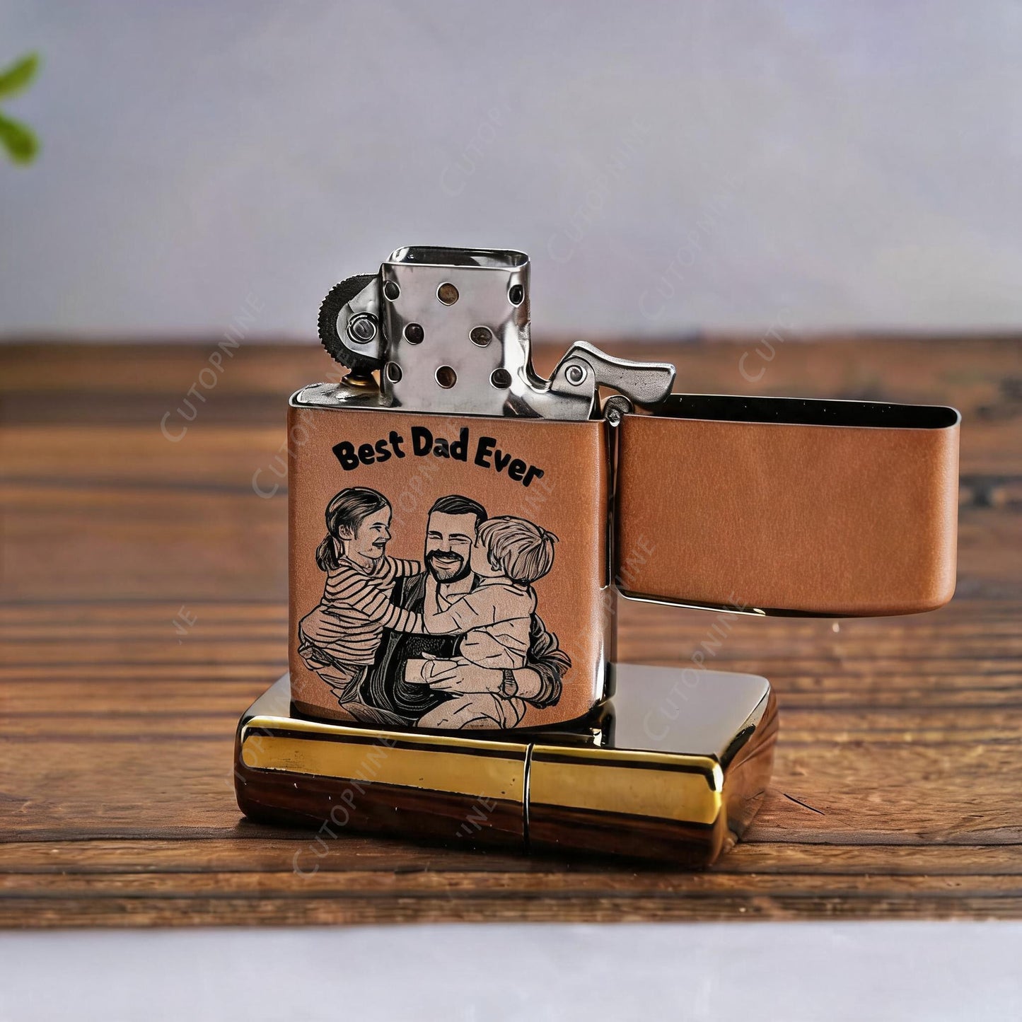 Custom Photo Engraved Flip Top Metal Lighter, Personalized Portrait Text Dad Gift Lighter (No Fuel Included)