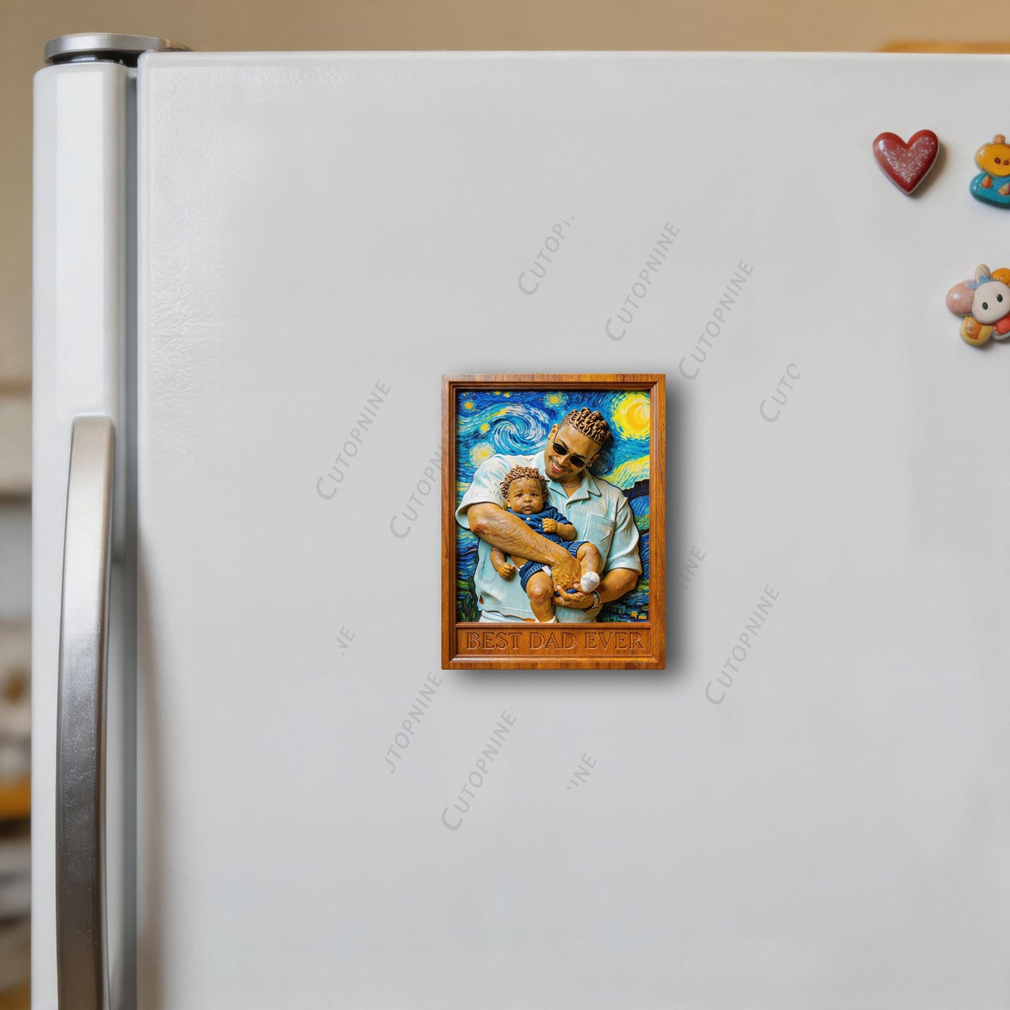Personalized 3D Wooden Frame Family Magnet, Van Gogh Starry Night Fridge Decor