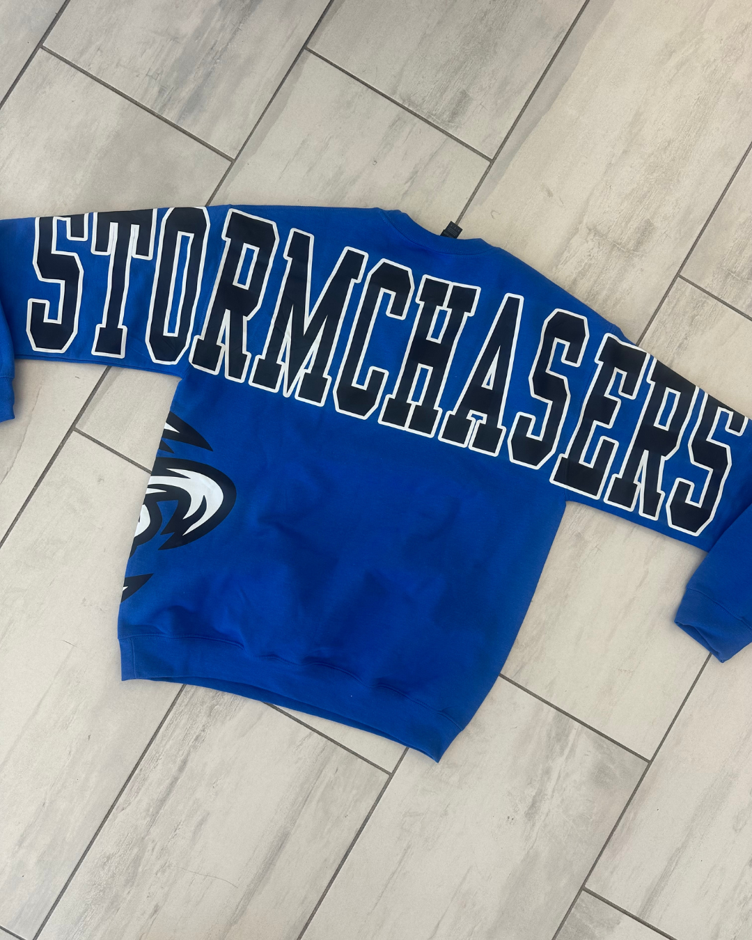 Custom Back Print Varsity Crewneck Sweatshirt, Personalized Team Name Mascot Game Day Spirit Pullover