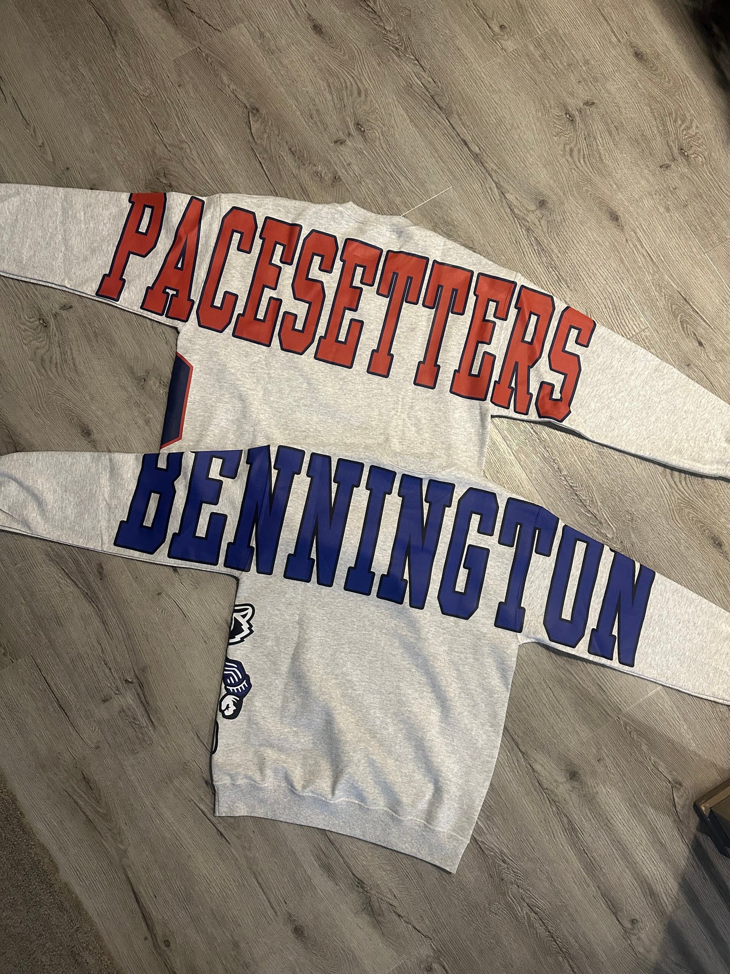 Custom Back Print Varsity Crewneck Sweatshirt, Personalized Team Name Mascot Game Day Spirit Pullover