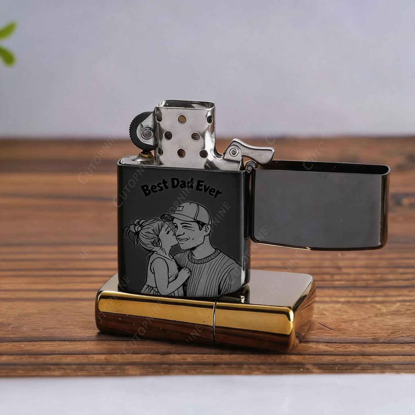 Custom Photo Engraved Flip Top Metal Lighter, Personalized Portrait Text Dad Gift Lighter (No Fuel Included)