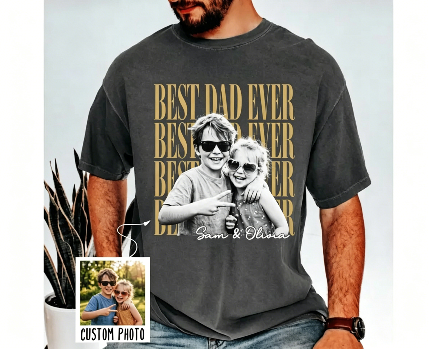 Custom 90s Vintage Photo Dad Shirt - "Best Dad Ever" Retro Personalized Tee