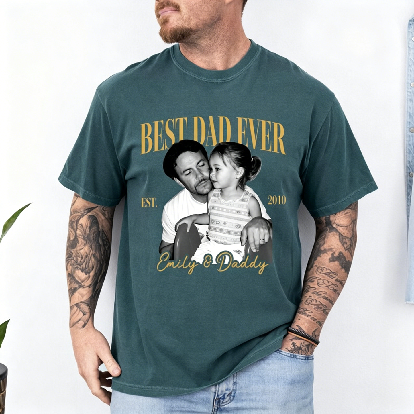 Custom Vintage Photo Dad T-Shirt - "Best Dad Ever" Retro Personalized Tee