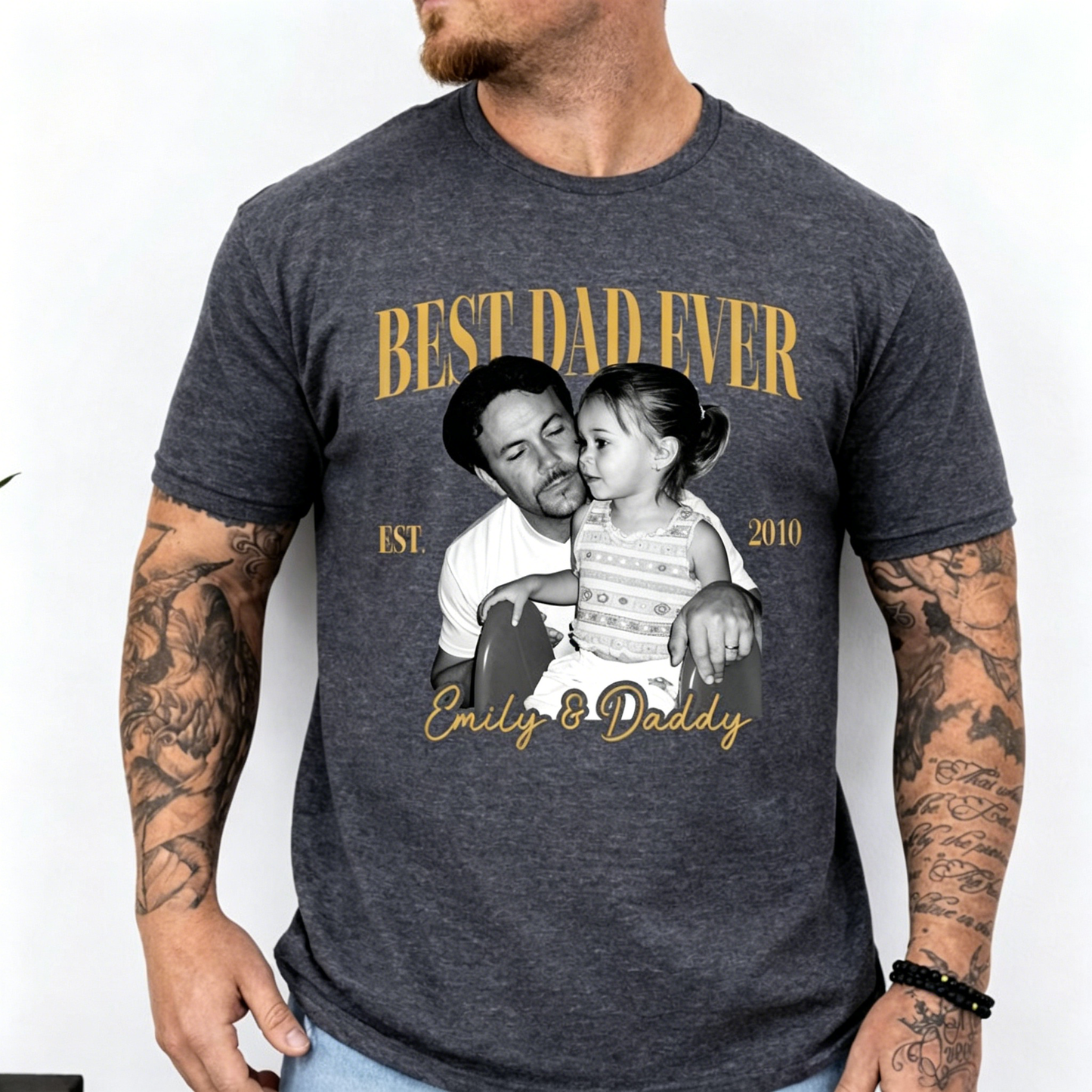 Custom Vintage Photo Dad T-Shirt - "Best Dad Ever" Retro Personalized Tee