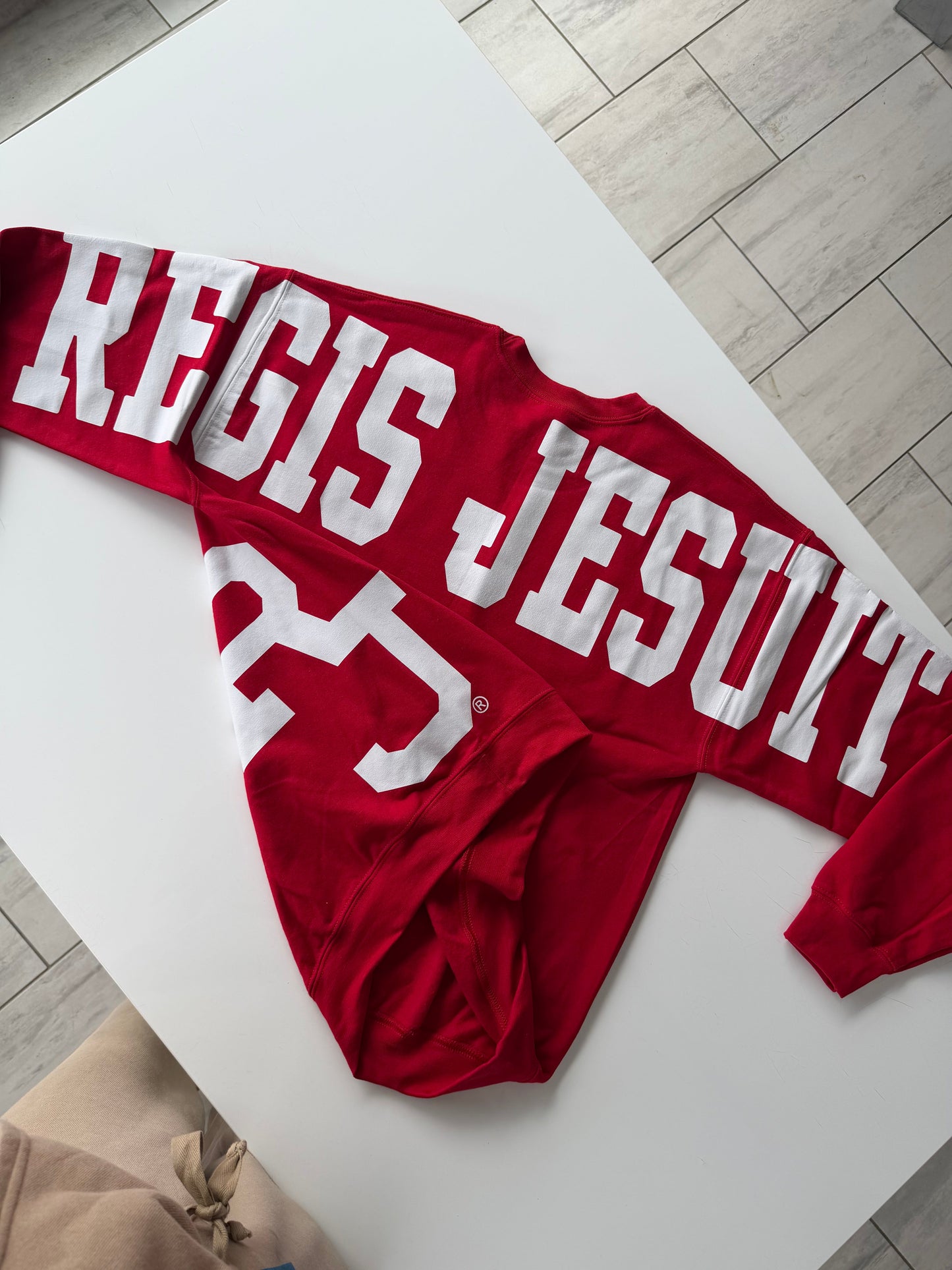 Custom Back Print Varsity Crewneck Sweatshirt, Personalized Team Name Mascot Game Day Spirit Pullover