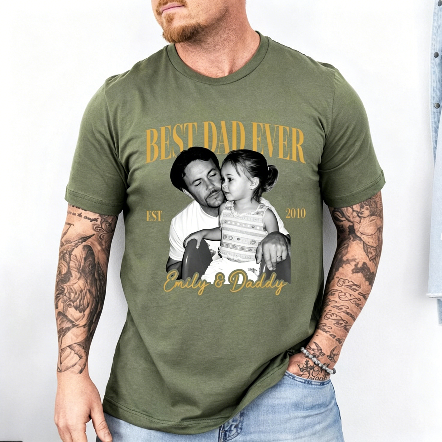 Custom Vintage Photo Dad T-Shirt - "Best Dad Ever" Retro Personalized Tee