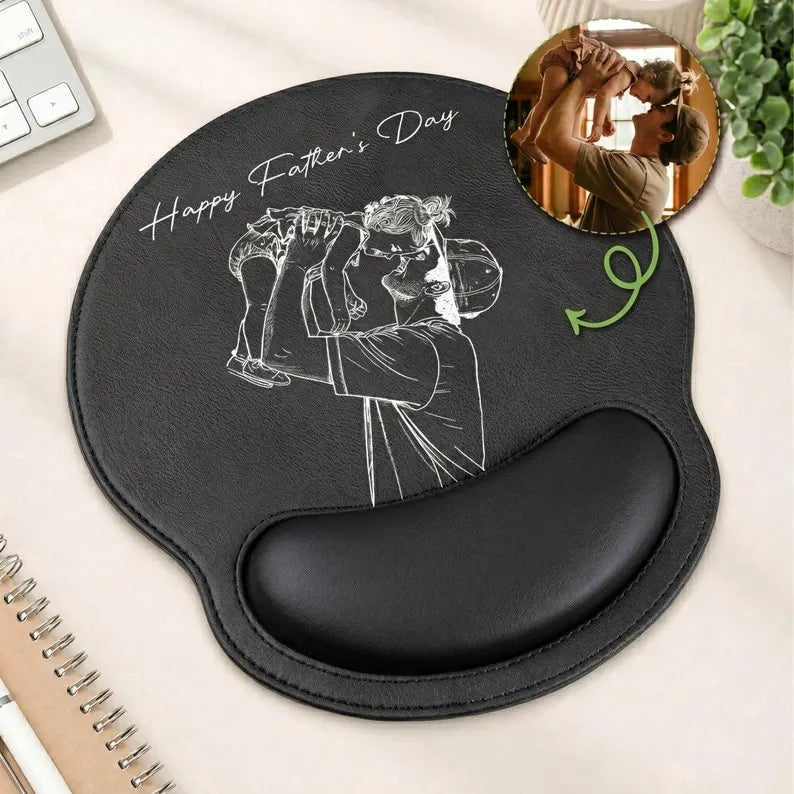 Personalized Sketch Photo Engraved Mousepad, Unique Keepsake Gift for Dad