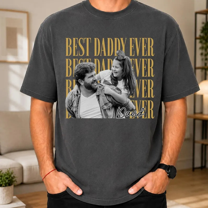 Custom 90s Vintage Photo Dad Shirt - "Best Dad Ever" Retro Personalized Tee