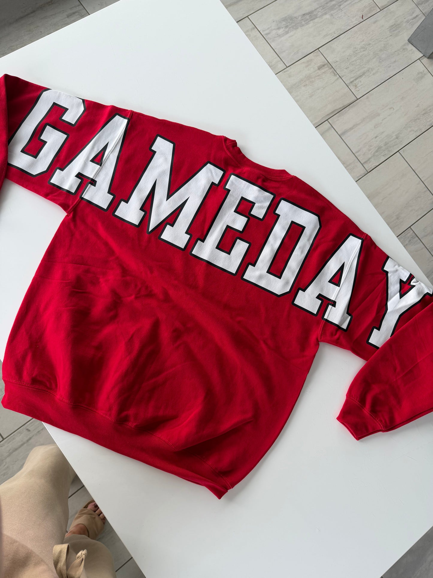 Custom Back Print Varsity Crewneck Sweatshirt, Personalized Team Name Mascot Game Day Spirit Pullover