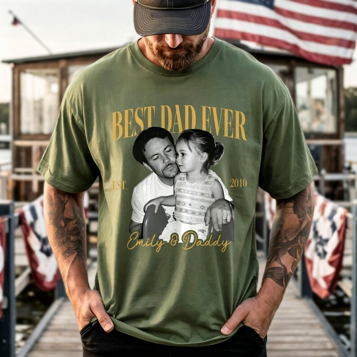 Custom Vintage Photo Dad T-Shirt - "Best Dad Ever" Retro Personalized Tee