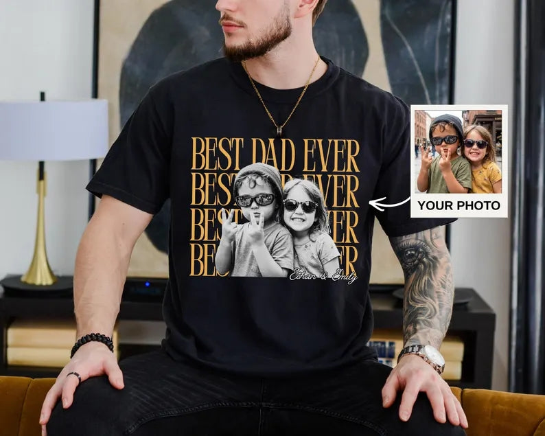 Custom 90s Vintage Photo Dad Shirt - "Best Dad Ever" Retro Personalized Tee