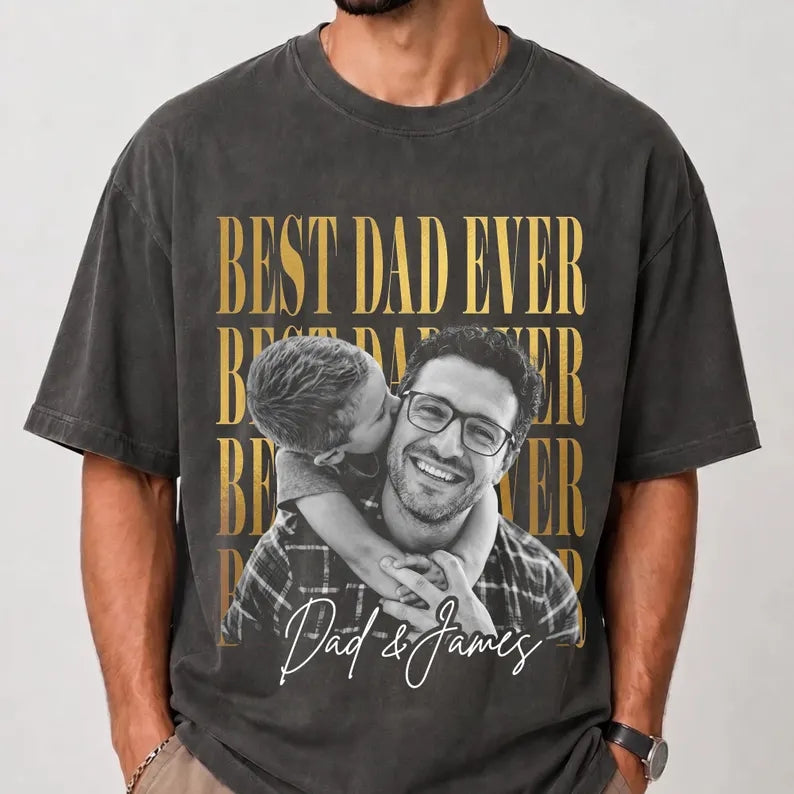 Custom 90s Vintage Photo Dad Shirt - "Best Dad Ever" Retro Personalized Tee