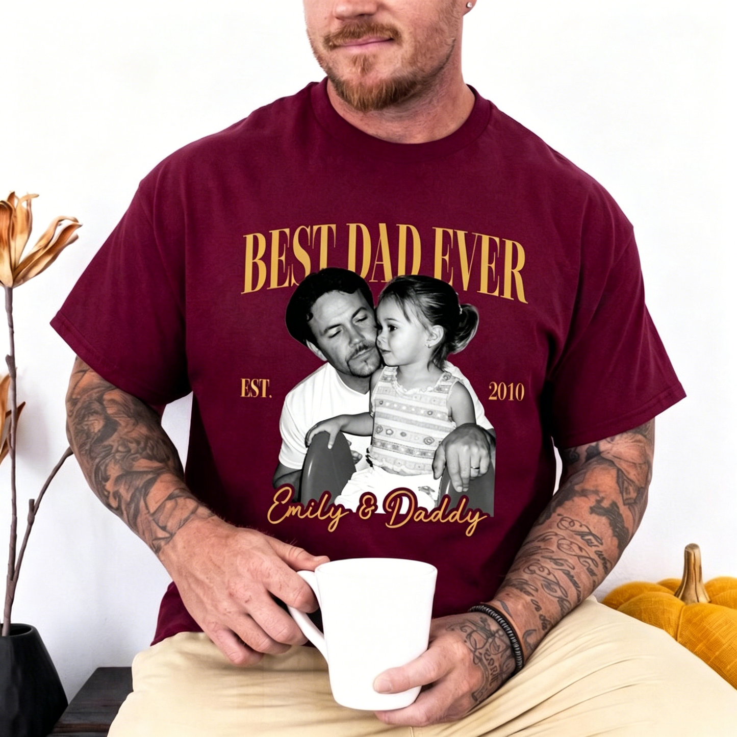 Custom Vintage Photo Dad T-Shirt - "Best Dad Ever" Retro Personalized Tee