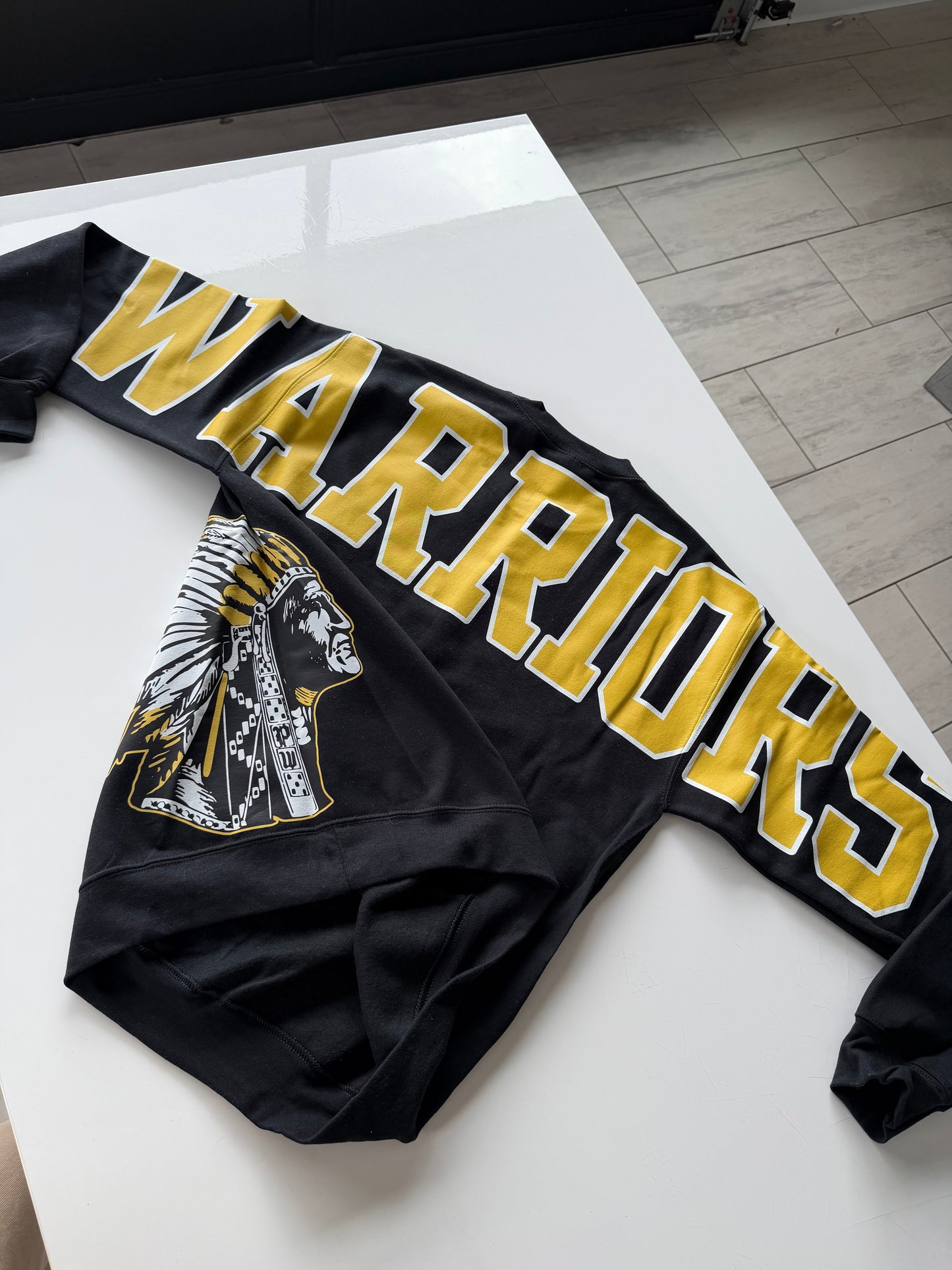 Custom Back Print Varsity Crewneck Sweatshirt, Personalized Team Name Mascot Game Day Spirit Pullover