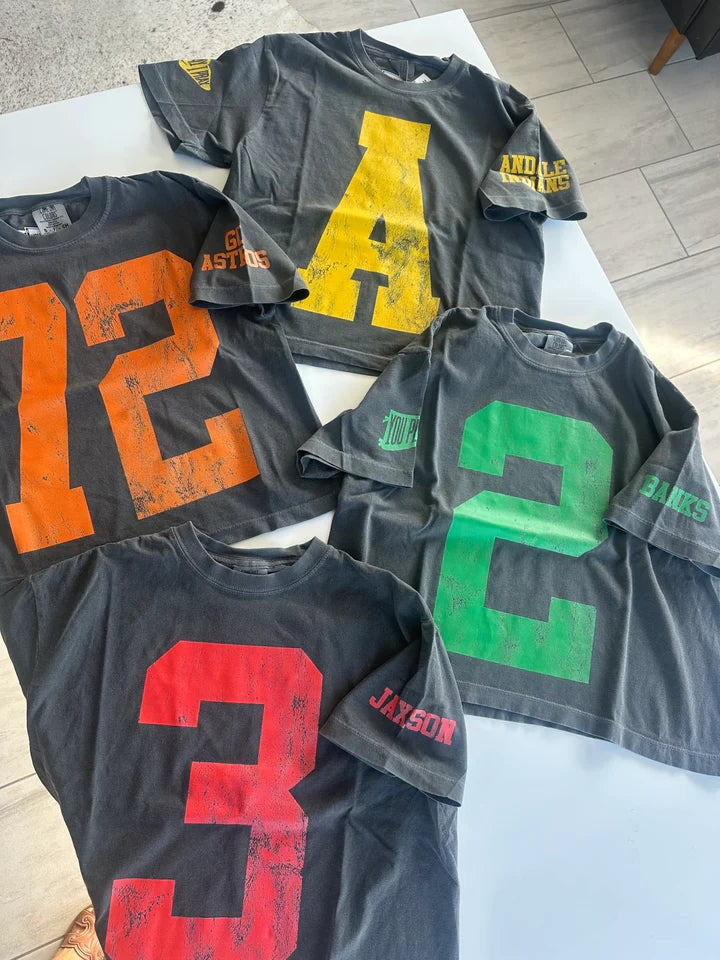 Custom #1 Fan Tee🏆Game Day Gifts Custom Initial Shirt with Number & Sleeve Print
