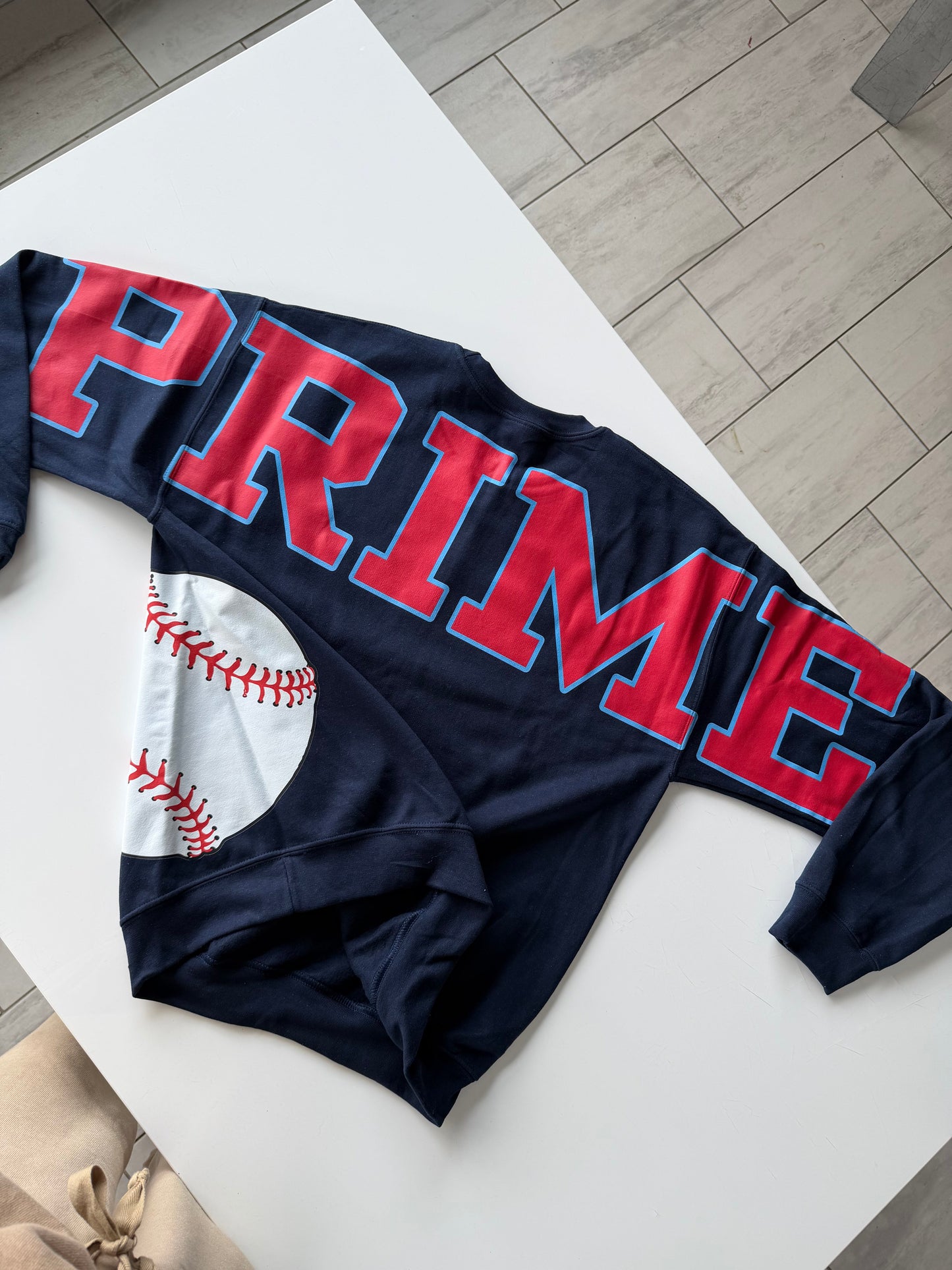Custom Back Print Varsity Crewneck Sweatshirt, Personalized Team Name Mascot Game Day Spirit Pullover