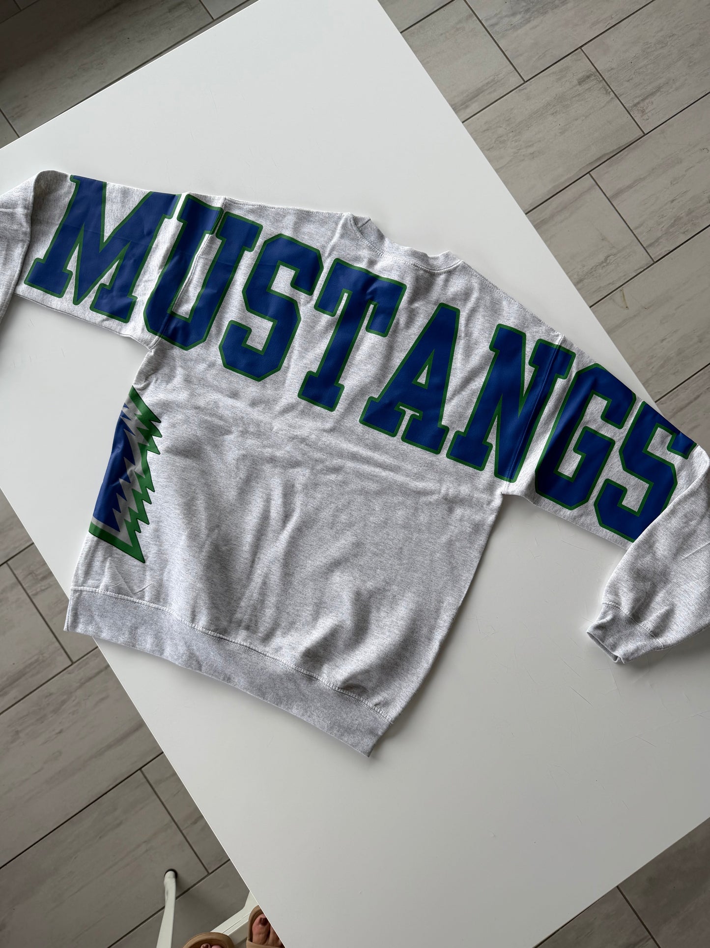 Custom Back Print Varsity Crewneck Sweatshirt, Personalized Team Name Mascot Game Day Spirit Pullover