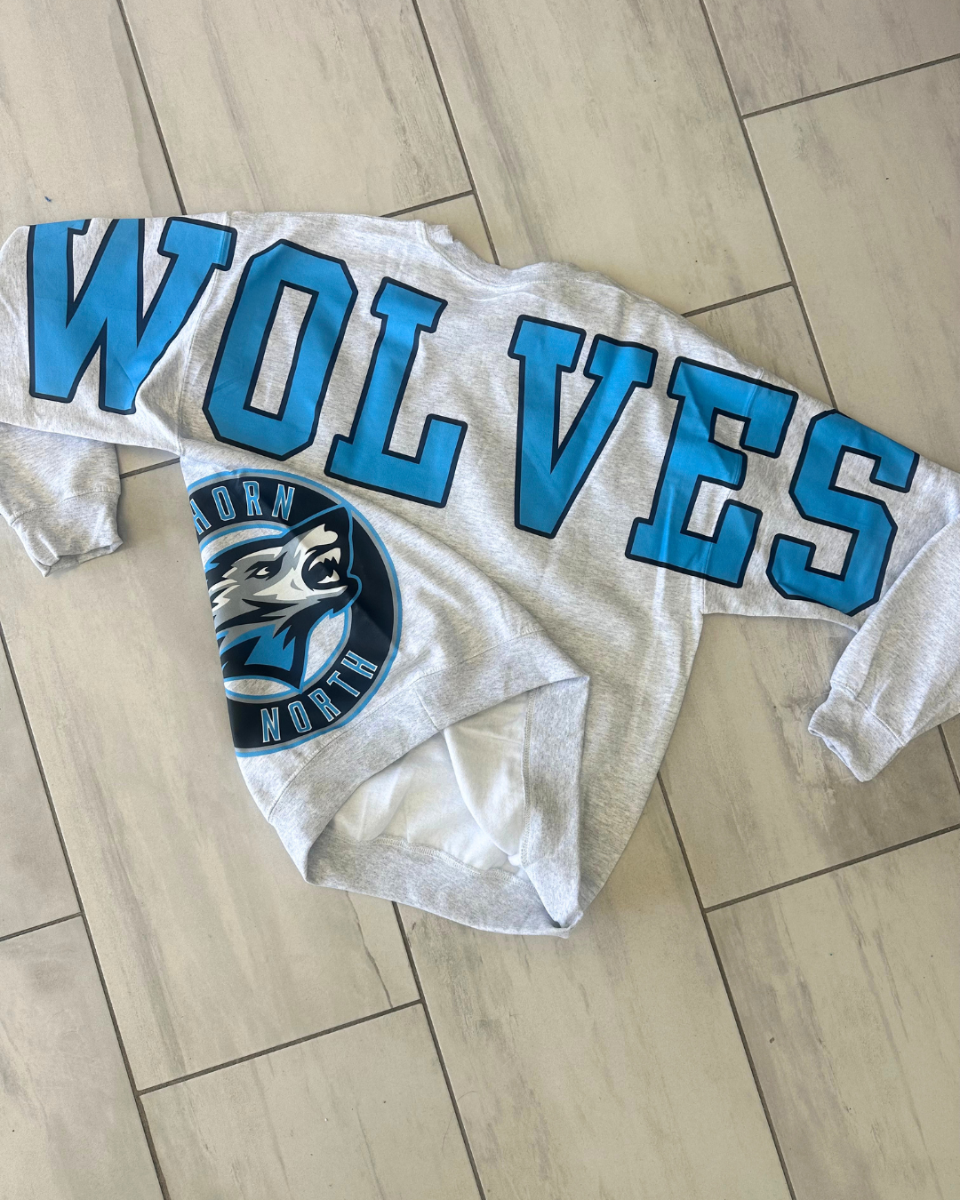Custom Back Print Varsity Crewneck Sweatshirt, Personalized Team Name Mascot Game Day Spirit Pullover
